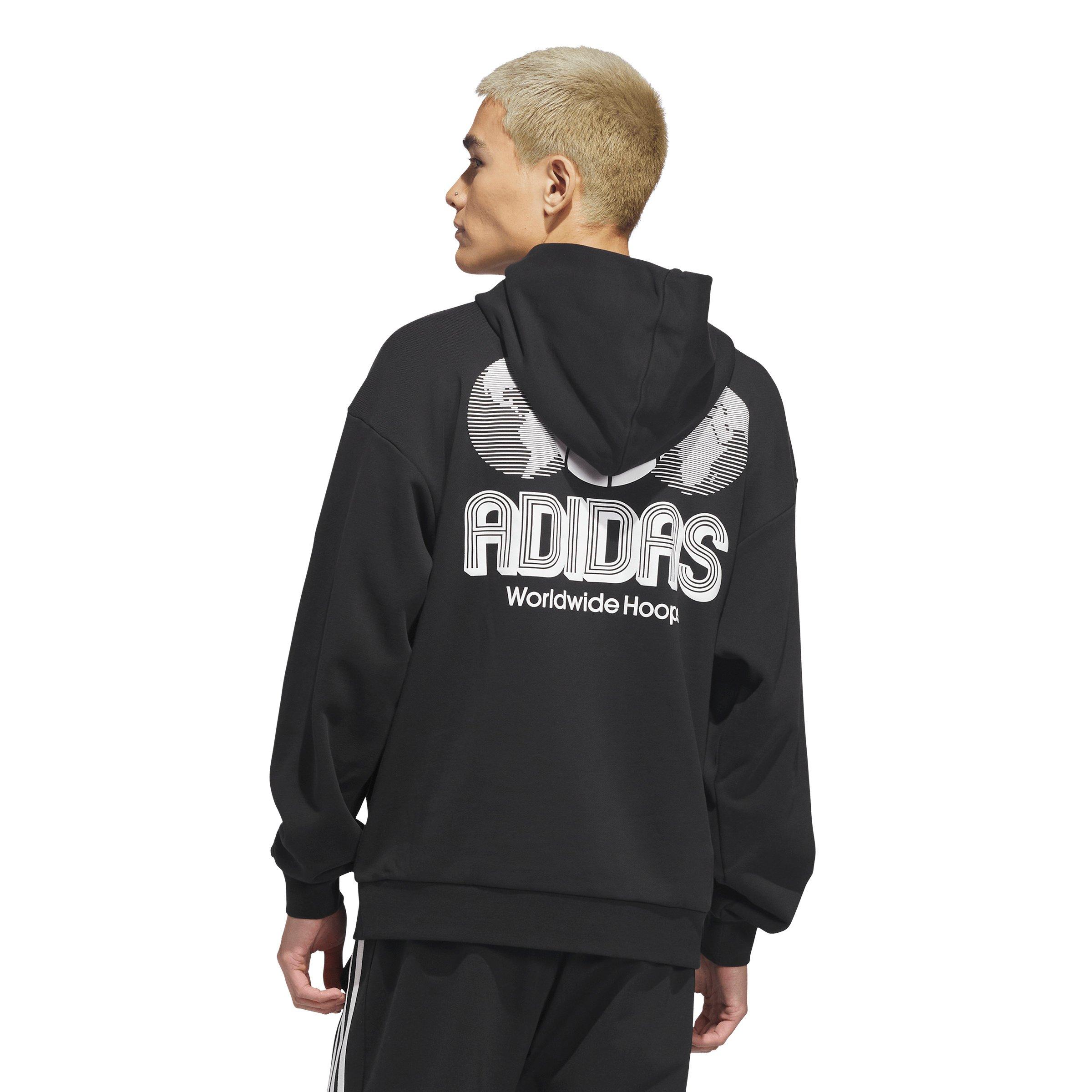 adidas Men's World Wide Hoops Hoodie - Black - BLACK Thumbnail View 2