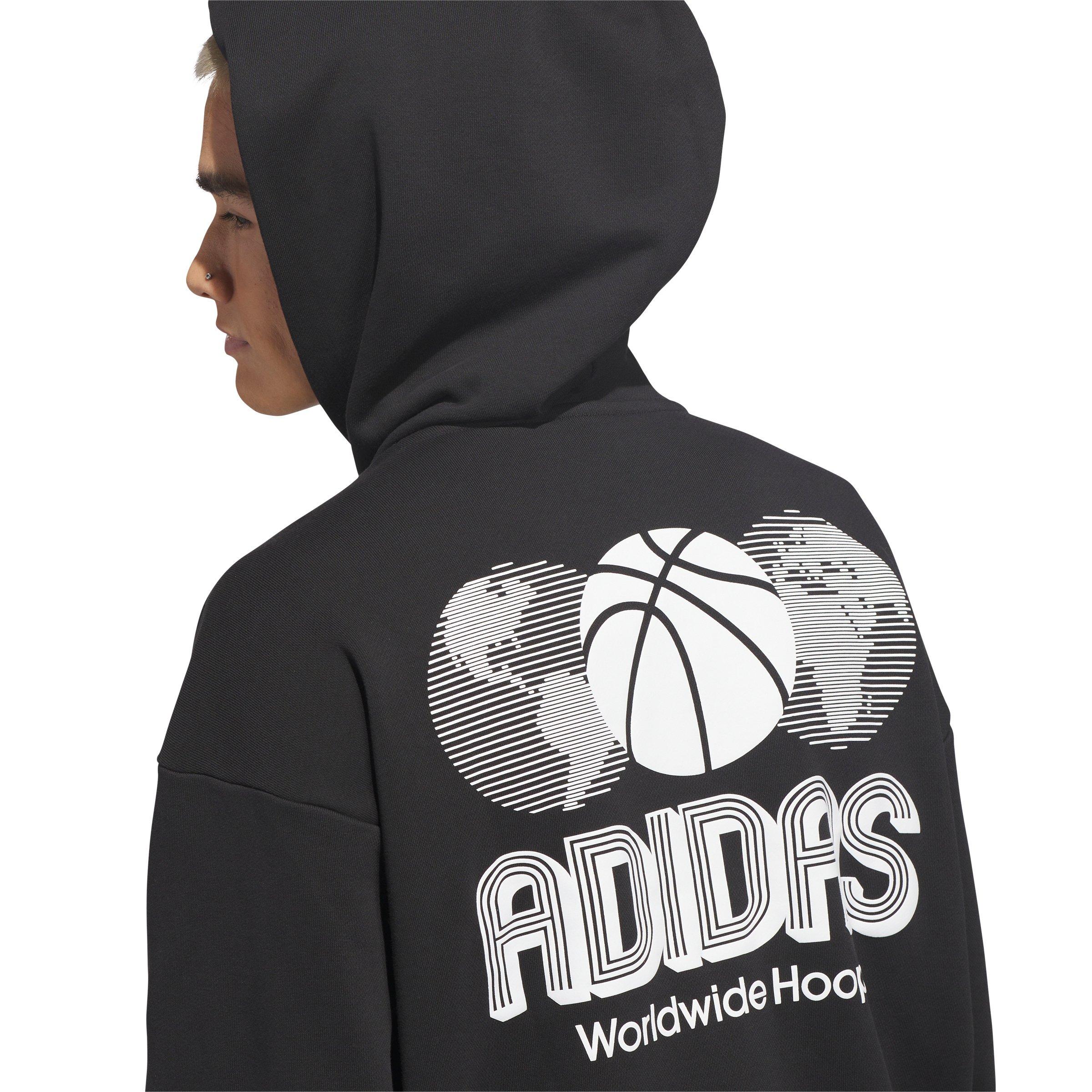 adidas Men's World Wide Hoops Hoodie - Black - BLACK Thumbnail View 4