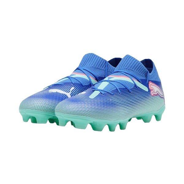 PUMA Future 7 Pro FG/AG "Bluemazing/PUMA White/Electric Peppermin" Men's Soccer Cleat - BLUE/WHITE/PINK Thumbnail View 3
