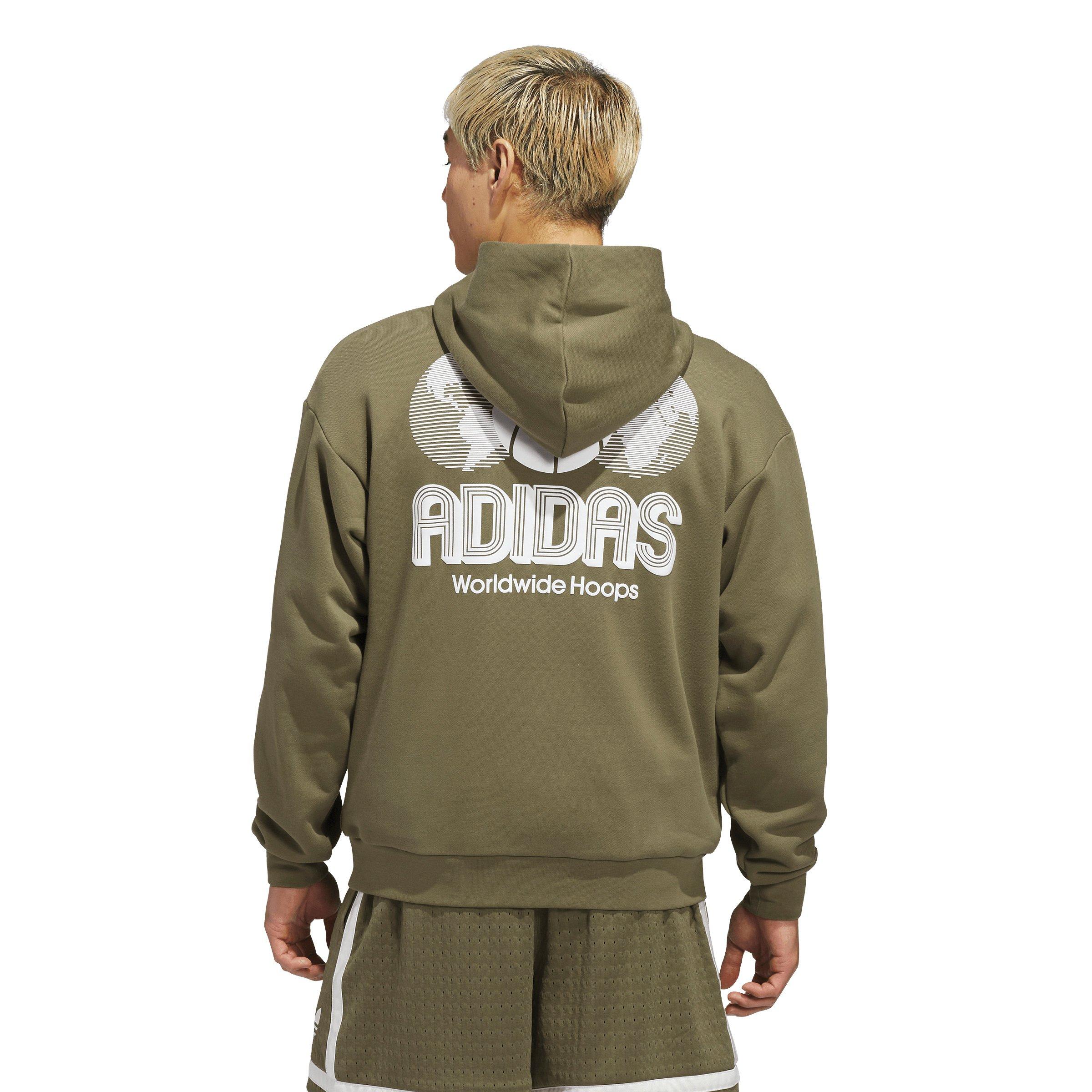 adidas Men's World Wide Hoops Hoodie - Olive - OLIVE Thumbnail View 2