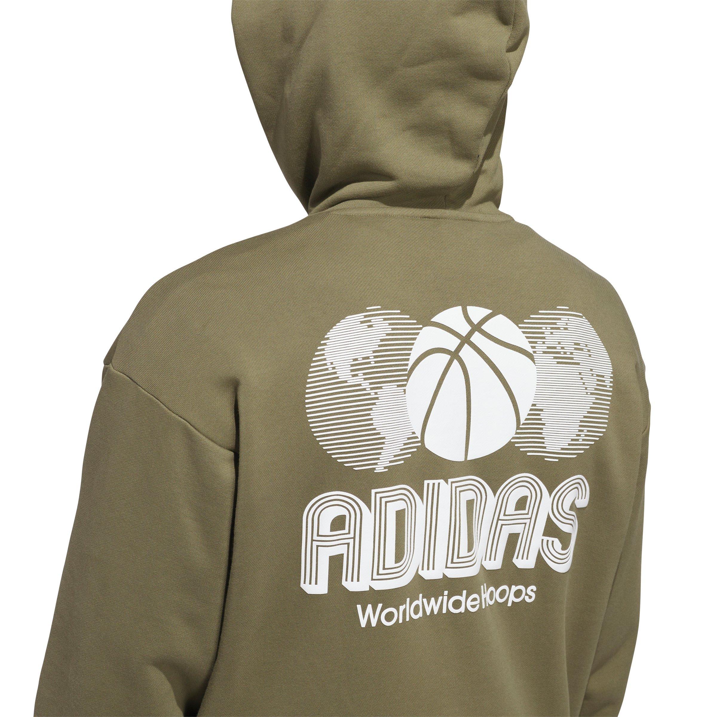 adidas Men's World Wide Hoops Hoodie - Olive - OLIVE Thumbnail View 4
