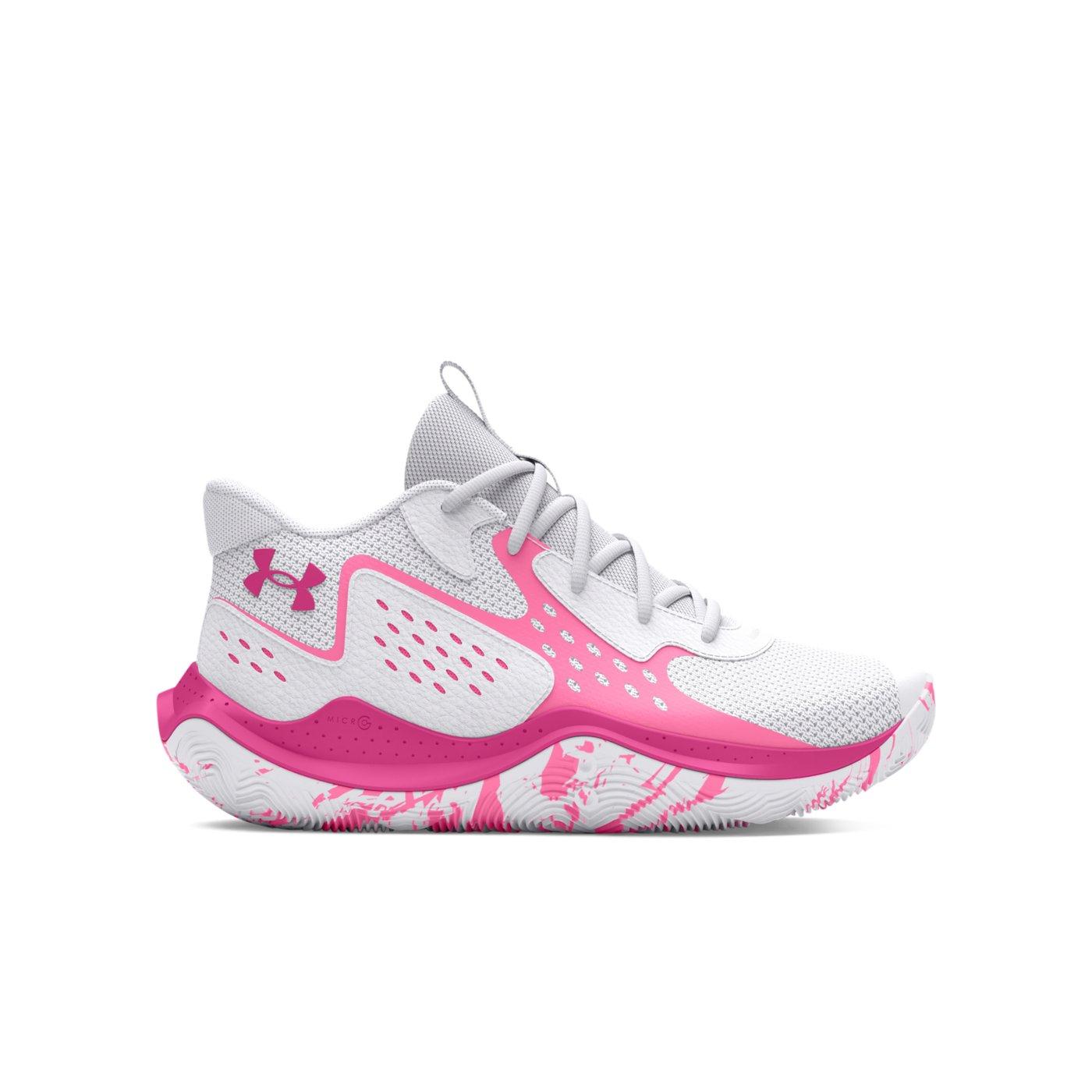 Under Armour Jet '23 "White/Fluo Pink/Astro Pink" Grade School Girls' Basketball Shoe - WHITE/PINK/PINK Thumbnail View 1