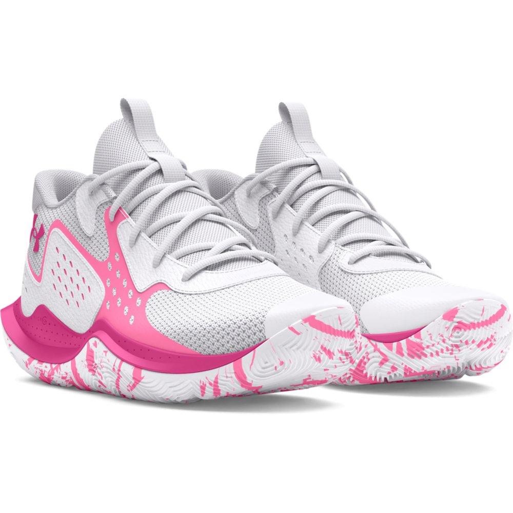 Under Armour Jet '23 "White/Fluo Pink/Astro Pink" Grade School Girls' Basketball Shoe - WHITE/PINK/PINK Thumbnail View 3