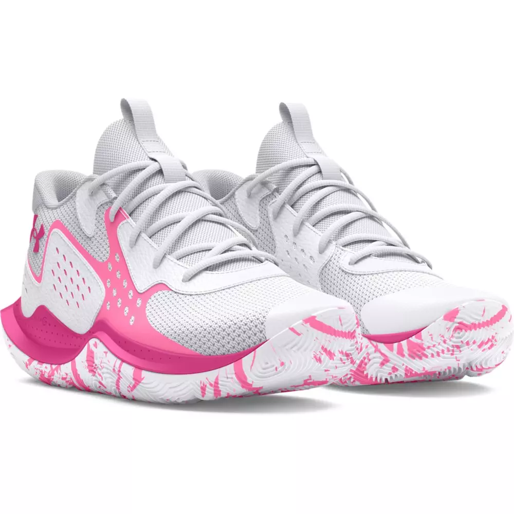 Under Armour Jet '23 "White/Fluo Pink/Astro Pink" Grade School Girls' Basketball Shoe - WHITE/PINK/PINK