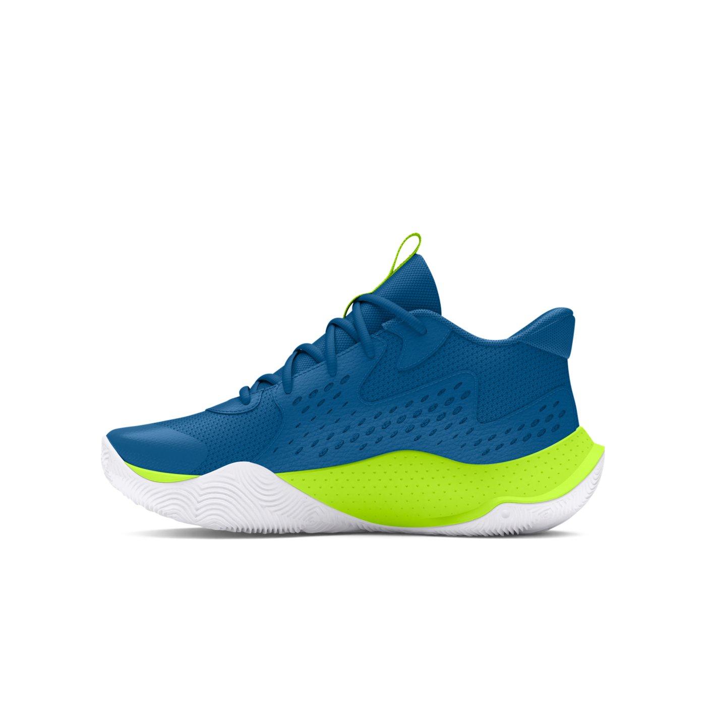 Under Armour Jet '23 "Photon Blue/High Vis Yellow/White" Grade School Boys' Basketball Shoe - BLUE/YELLOW/WHITE Thumbnail View 2