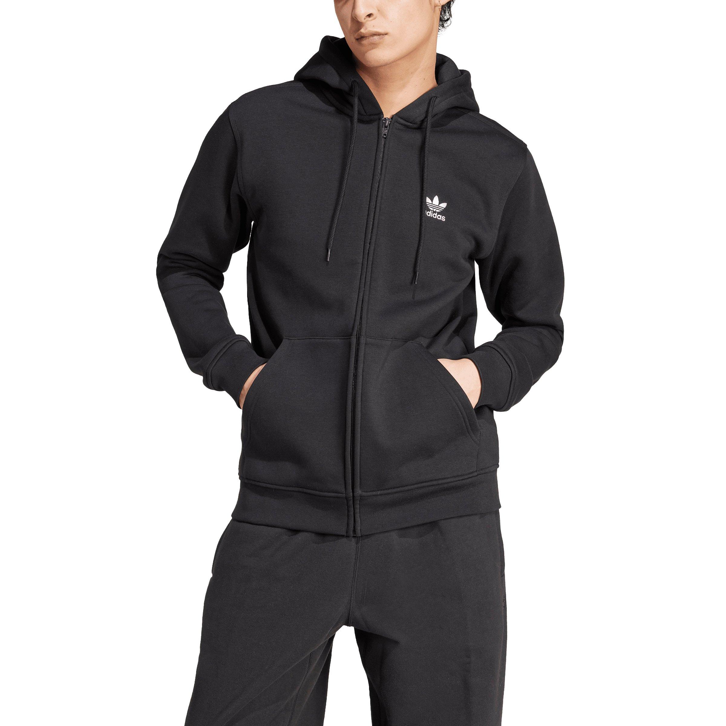 adidas Originals Men's Trefoil Essentials Full-Zip Hooded Jacket - Black - BLACK Thumbnail View 1