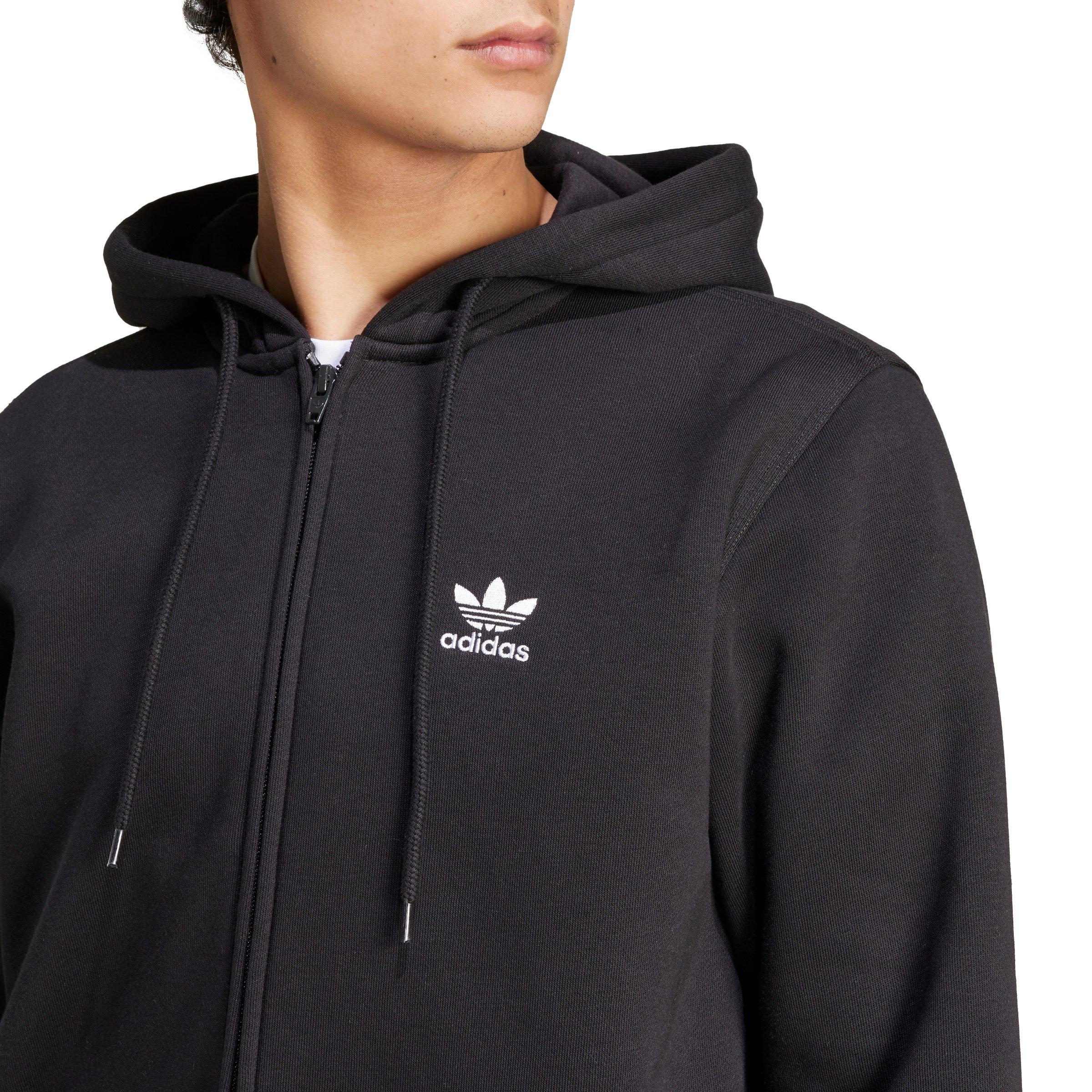 adidas Originals Men's Trefoil Essentials Full-Zip Hooded Jacket - Black - BLACK Thumbnail View 4