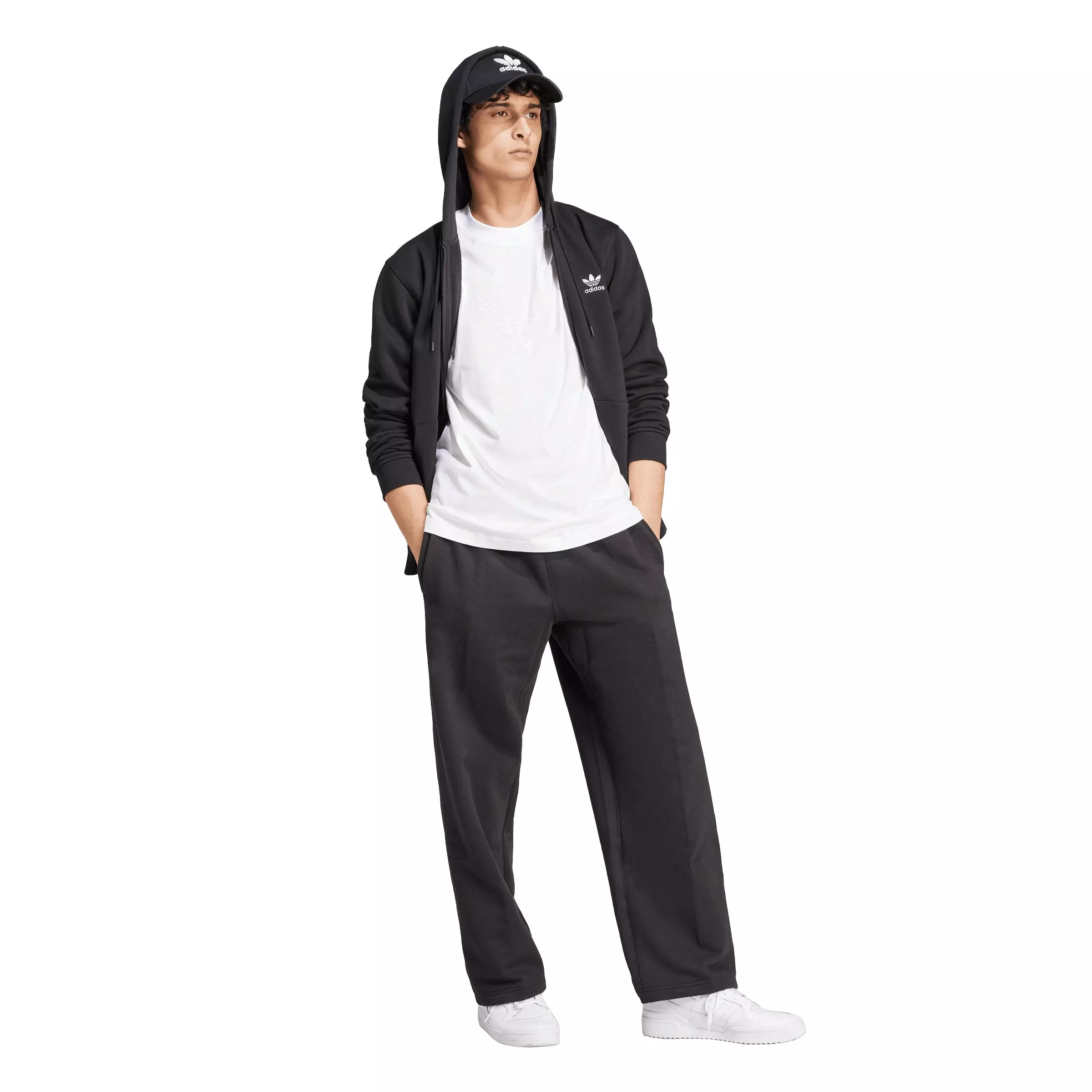 adidas Originals Men's Trefoil Essentials Full-Zip Hooded Jacket - Black - BLACK