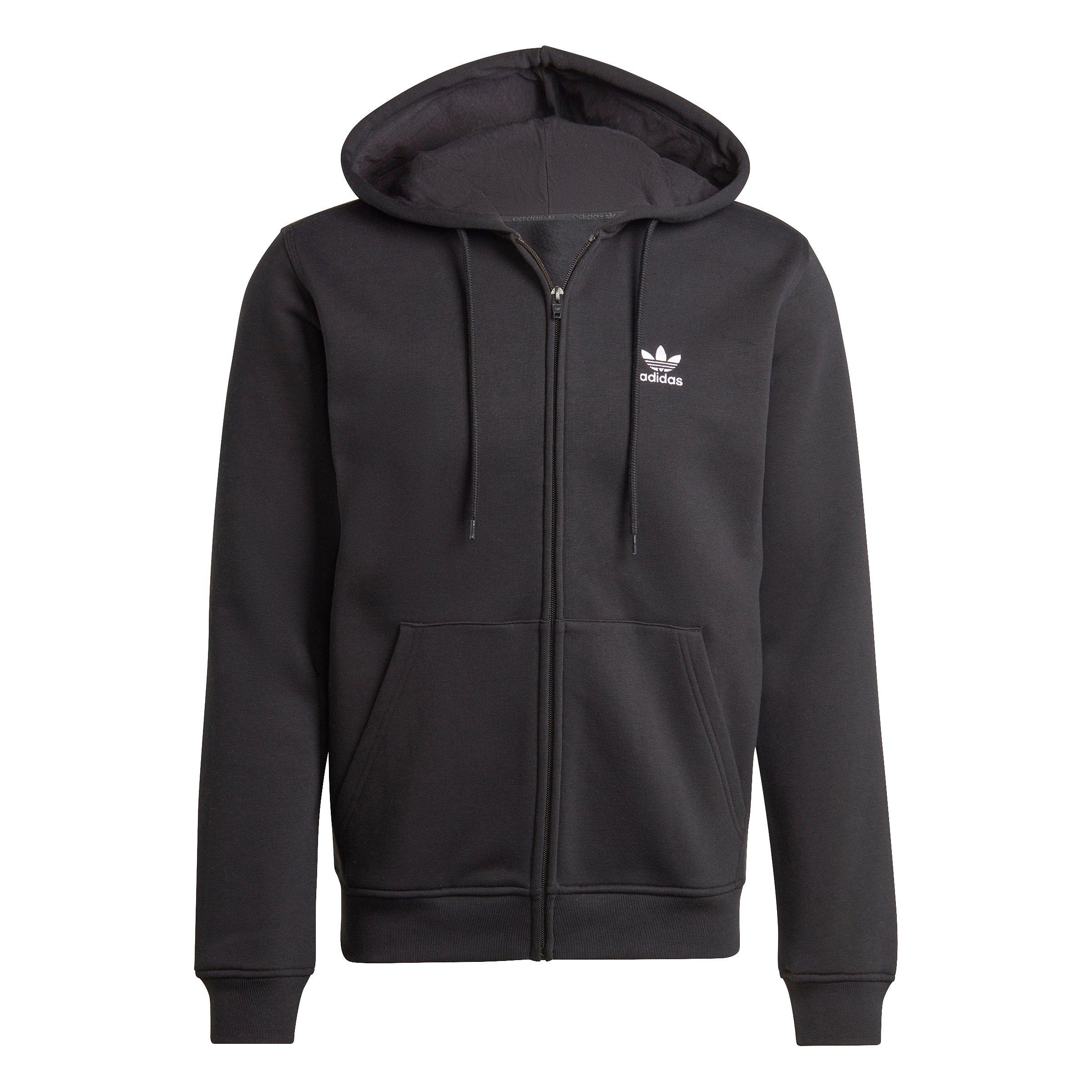 adidas Originals Men's Trefoil Essentials Full-Zip Hooded Jacket - Black - BLACK Thumbnail View 6