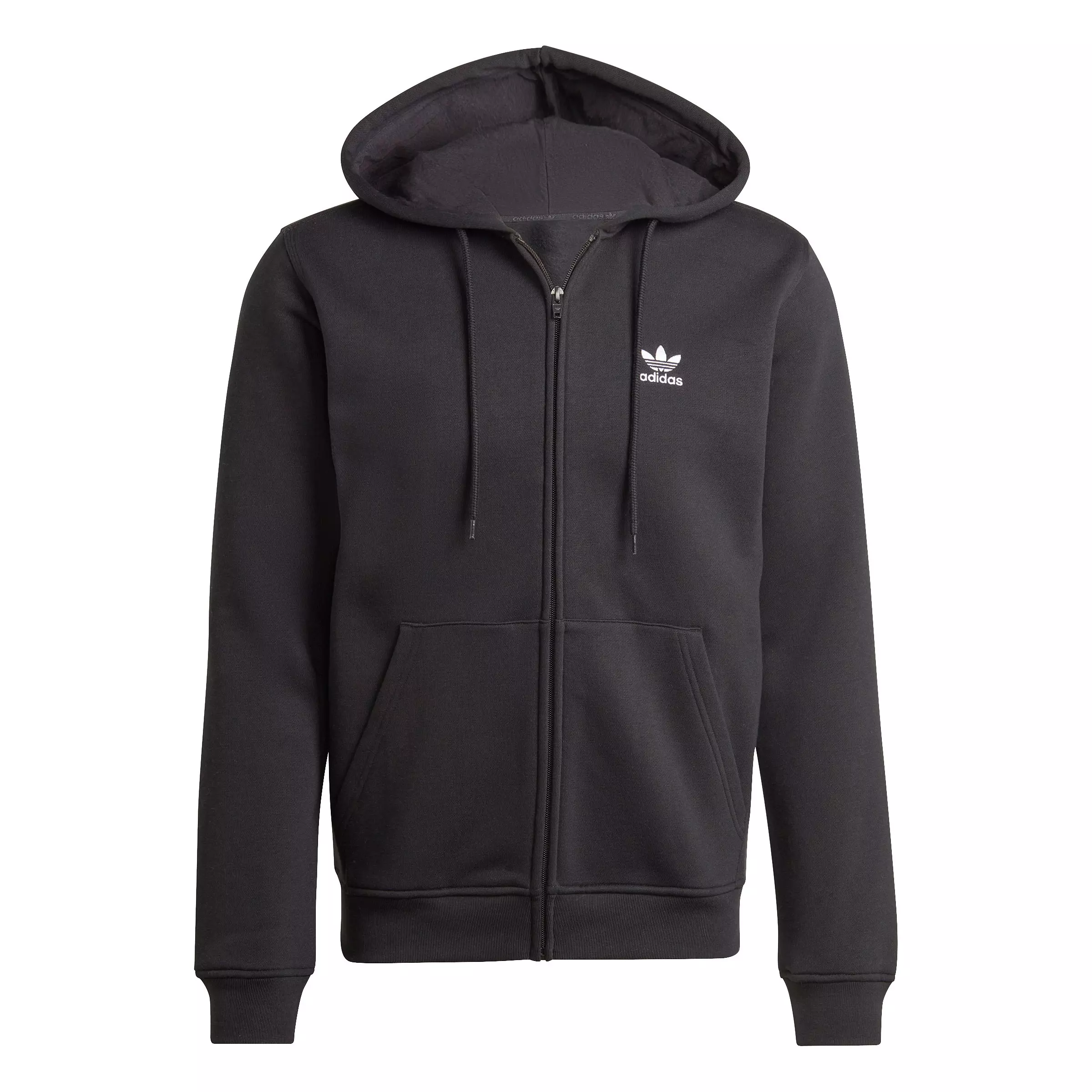 adidas Originals Men's Trefoil Essentials Full-Zip Hooded Jacket - Black - BLACK