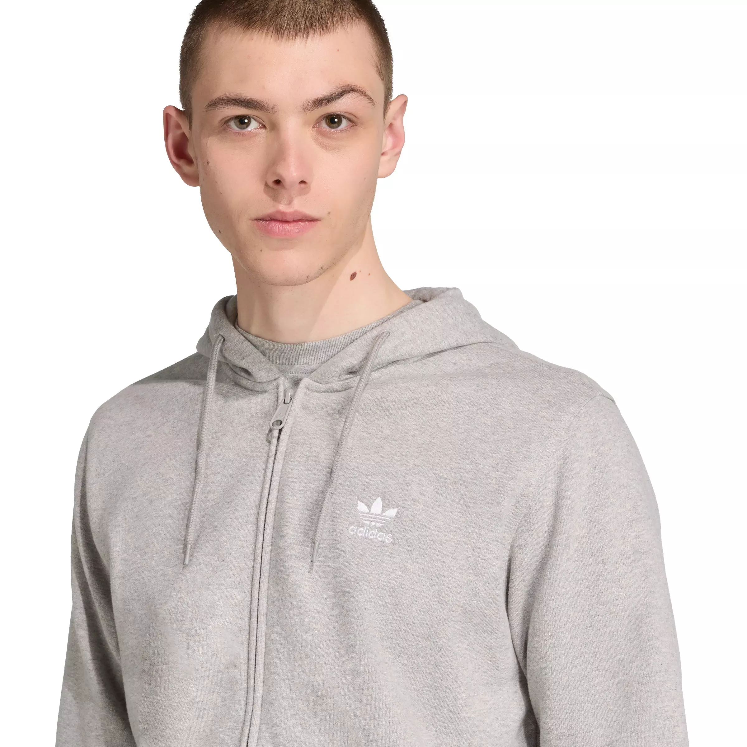 adidas Originals Men's Trefoil Essentials Full-Zip Hooded Jacket - Grey/White - GREY/WHITE