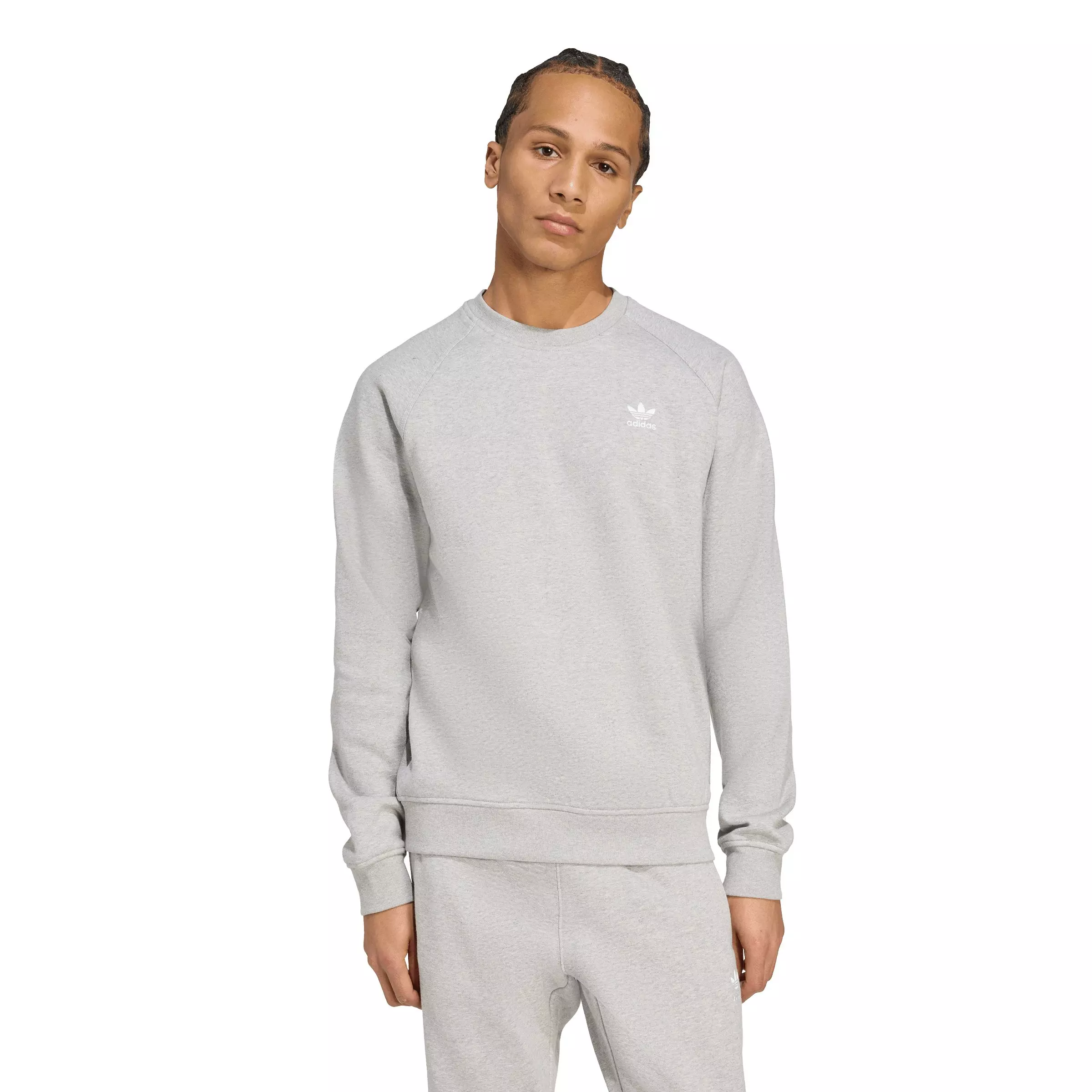 adidas Originals Men's Trefoil Essentials Crewneck Sweatshirt - Grey/White - GREY/WHITE
