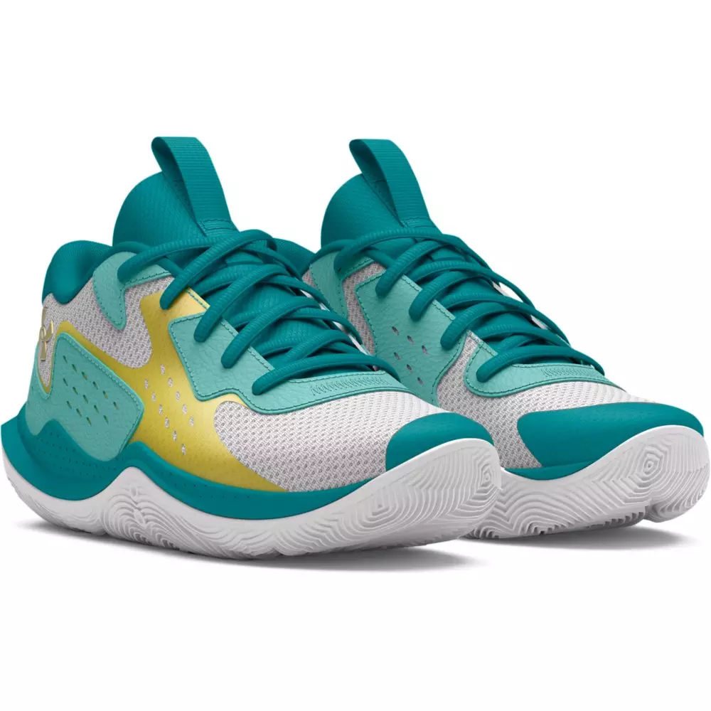Under Armour Jet '23 "Distant Grey/Circuit Teal/Metallic Gold" Preschool Boys' Basketball Shoe - GREY/TEAL/GOLD