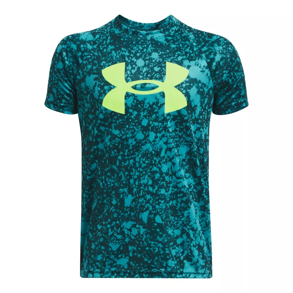 Under Armour Big Boys' Tech Big Logo Printed Short Sleeve Shirt -Teal/Green - TEAL/GREEN