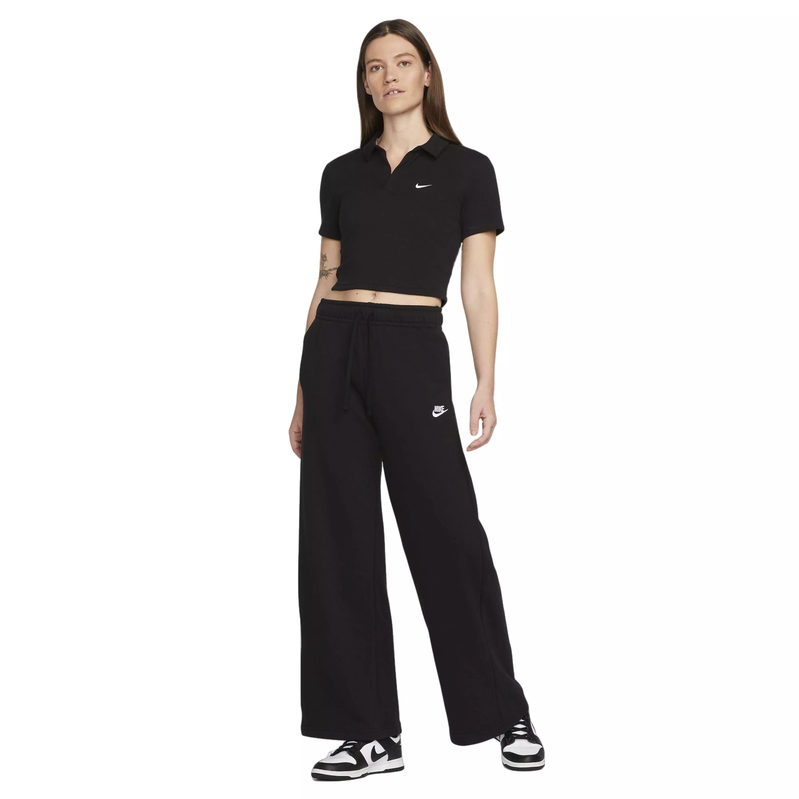 Nike Women's Sportswear Essential Short-Sleeve Polo Top-Black - BLACK