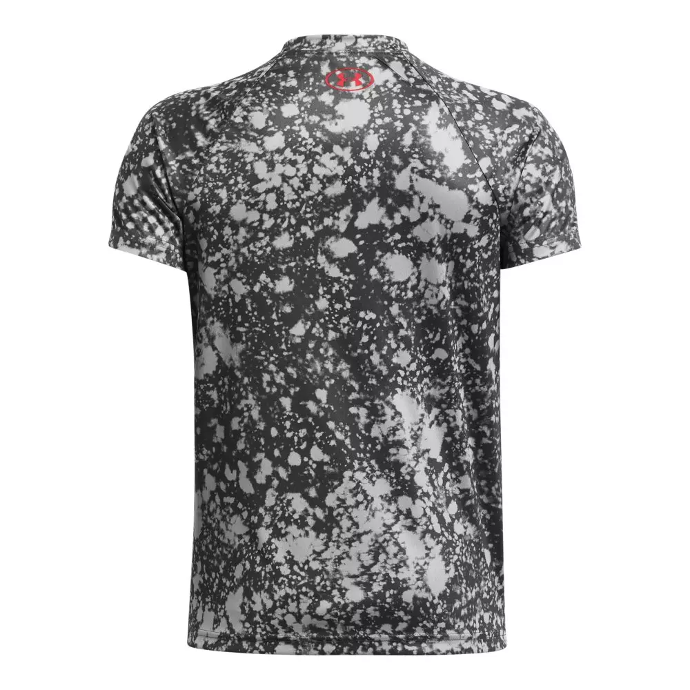 Under Armour Big Boys' Tech Big Logo Printed Short Sleeve Shirt - Grey/Red - GREY