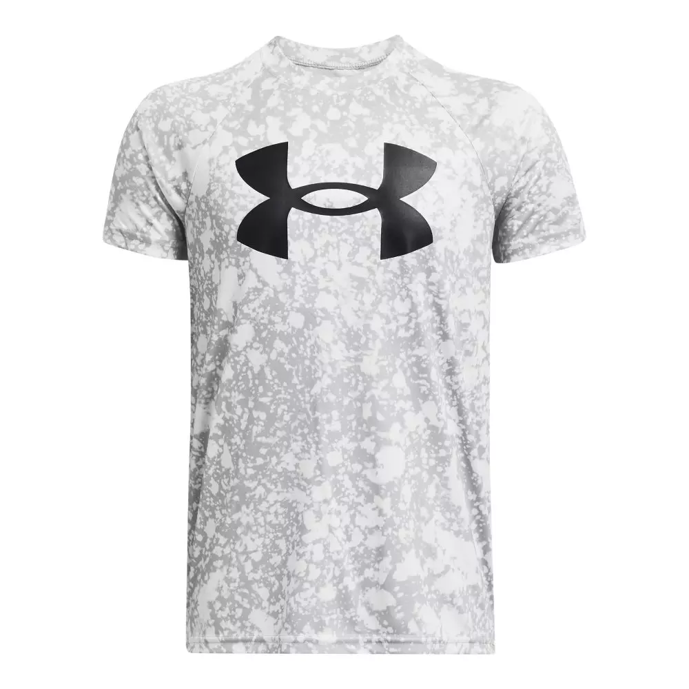 Under Armour Big Boys' Tech Big Logo Printed Short Sleeve Shirt -Mod Grey - MOD GREY