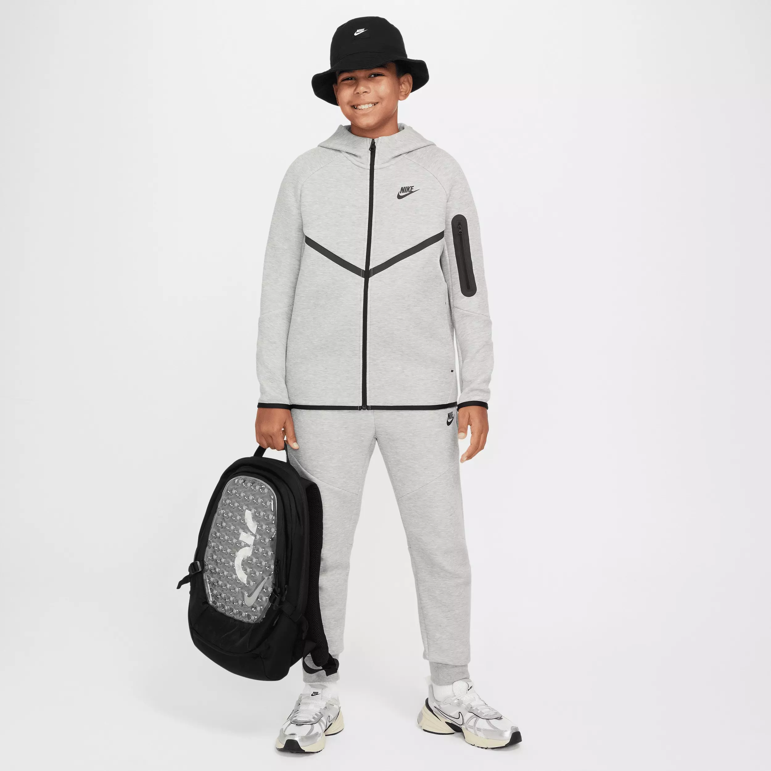 Nike Big Boys' Sportswear Tech Fleece Full-Zip Hooded Jacket - Grey - GREY