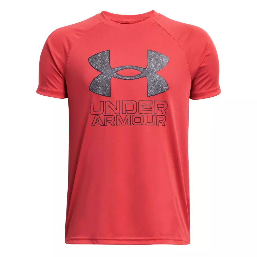 Under Armour Big Boys' Tech Hybrid Print Fill Short Sleeve Shirt -Red/Grey - RED/GREY