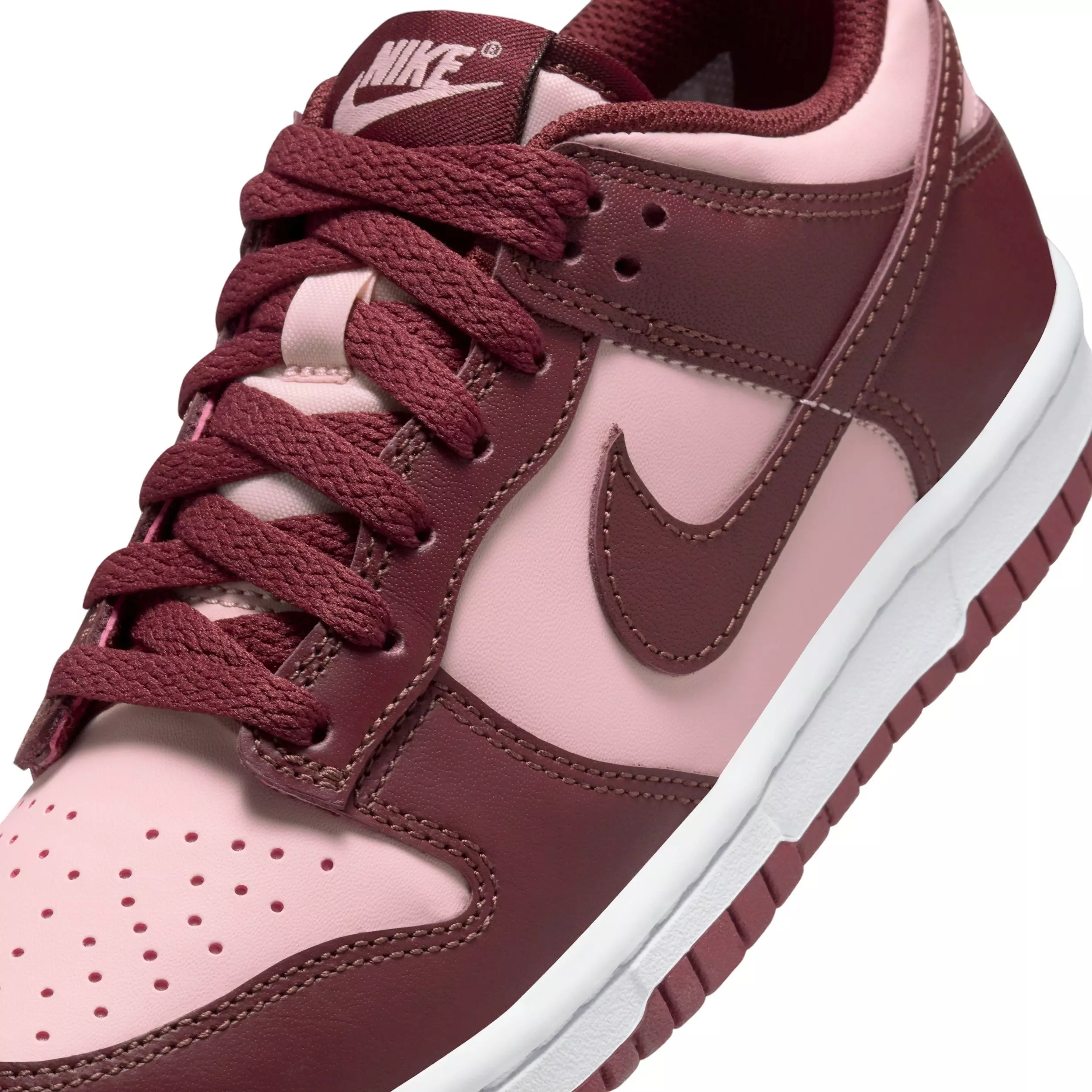Nike Dunk Low "Dark Team Red/Echo Pink/White/Dark Team Red" Grade School Girls' Shoe - DK RED/PINK/WHITE/DK RED