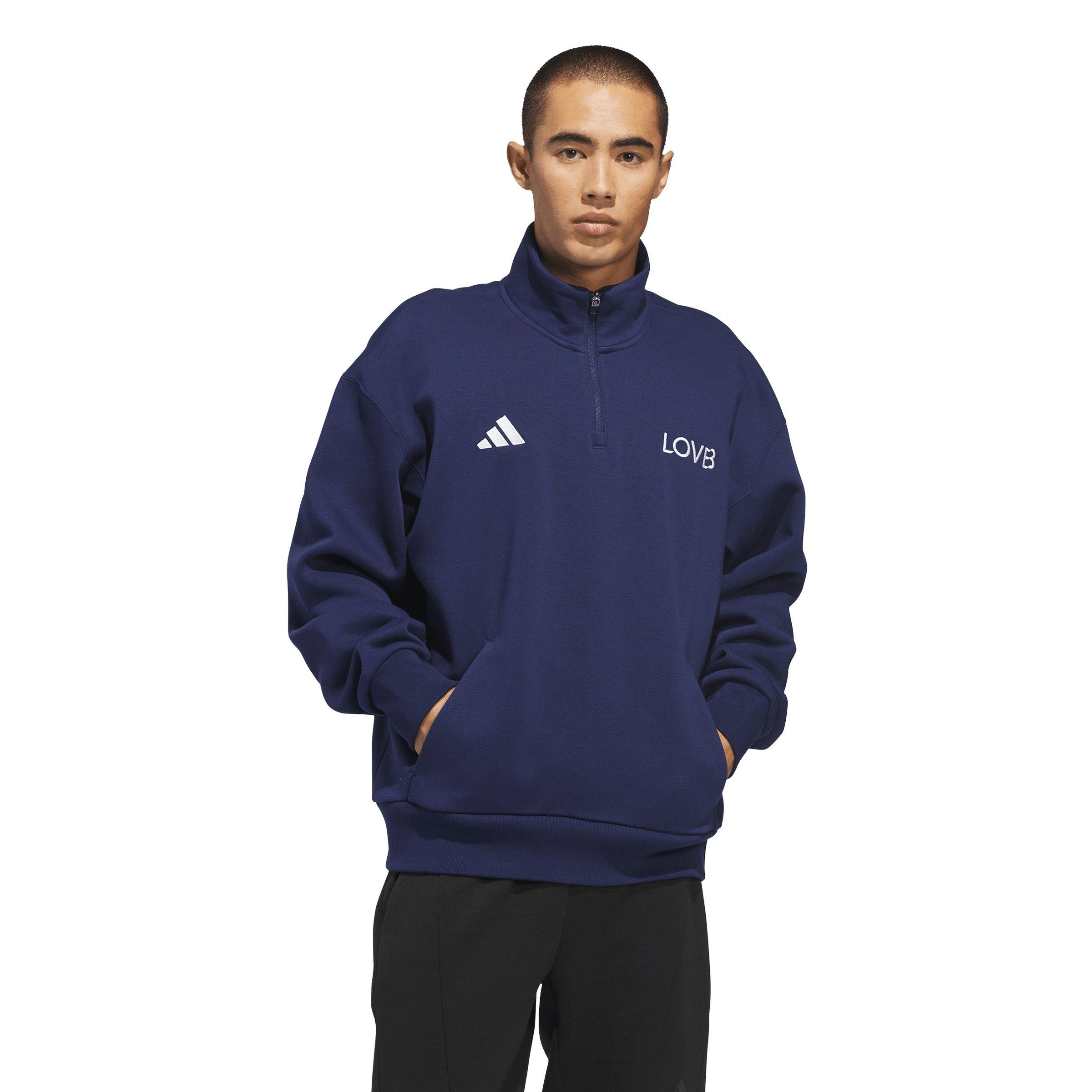 adidas Men's LOVB Fleece Graphics Quarter-Zip Sweatshirt -Navy - NAVY Thumbnail View 1