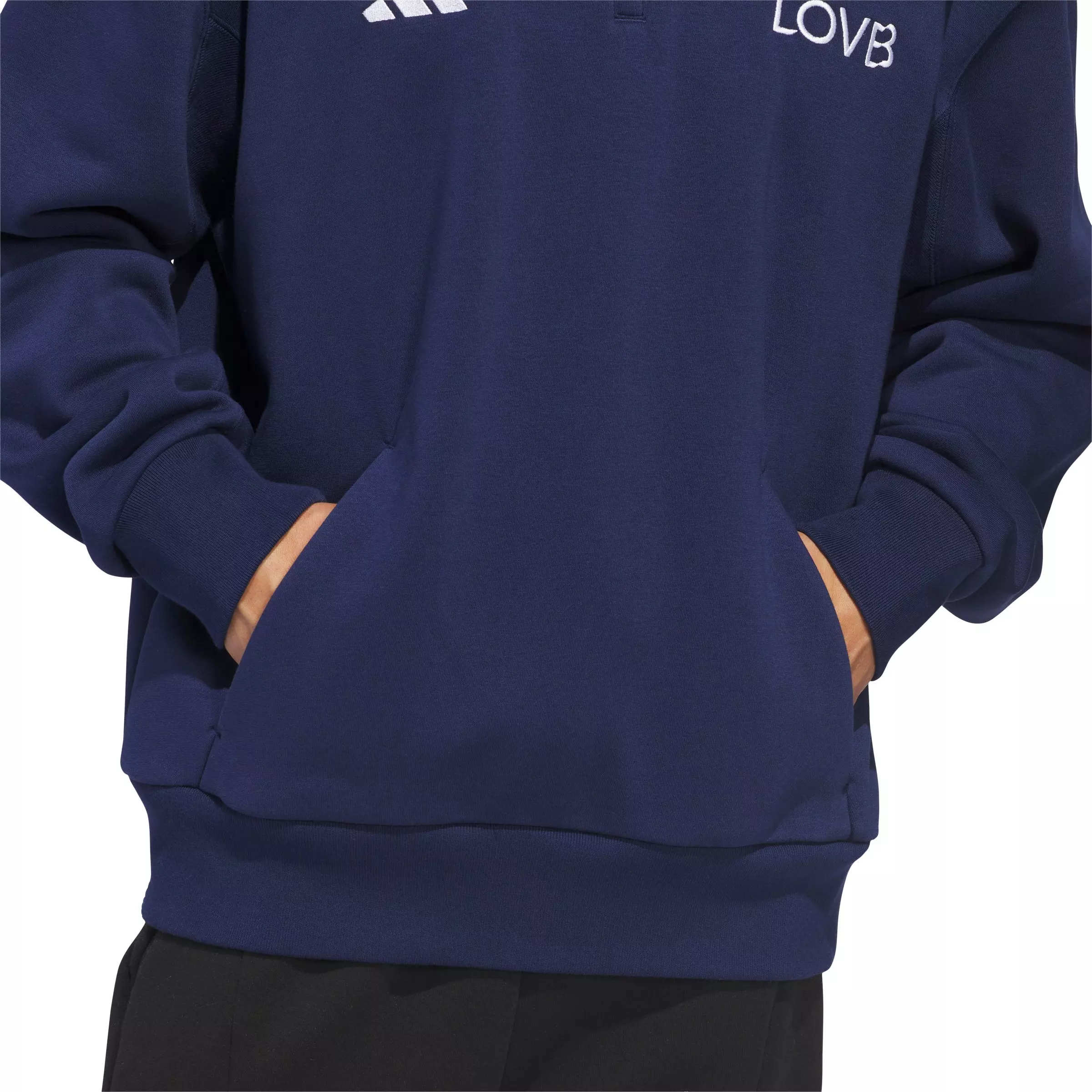 adidas Men's LOVB Fleece Graphics Quarter-Zip Sweatshirt - Navy - NAVY
