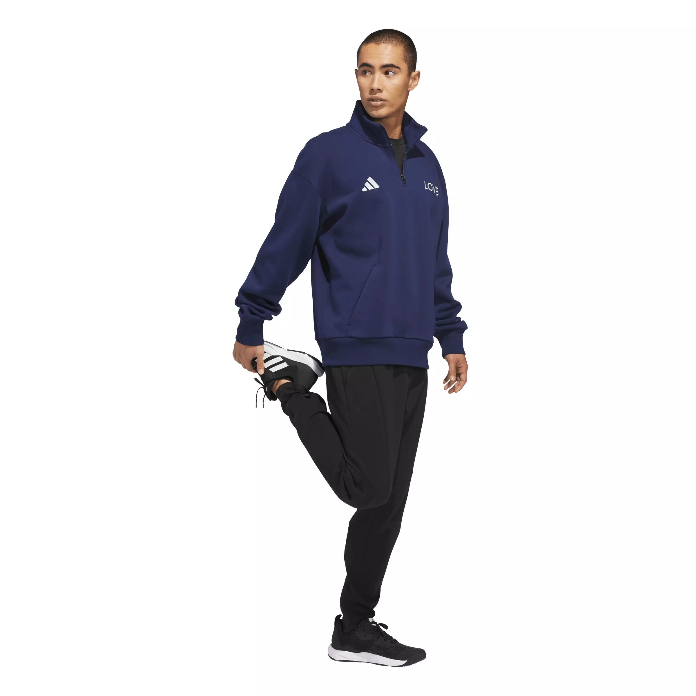 adidas Men's LOVB Fleece Graphics Quarter-Zip Sweatshirt -Navy - NAVY