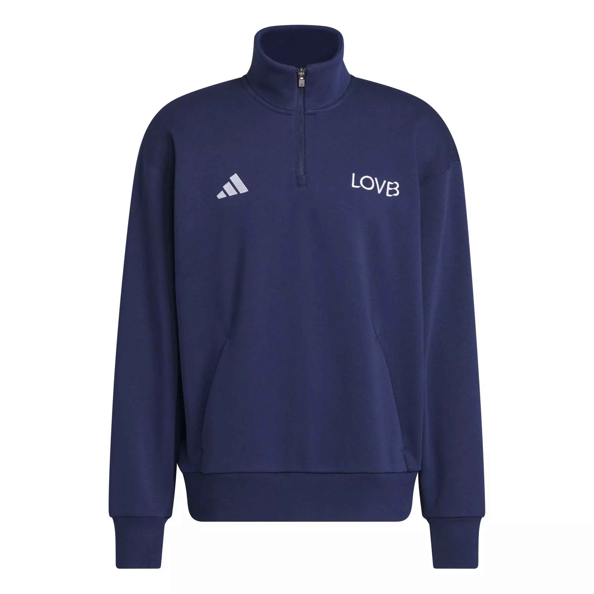 adidas Men's LOVB Fleece Graphics Quarter-Zip Sweatshirt - Navy - NAVY