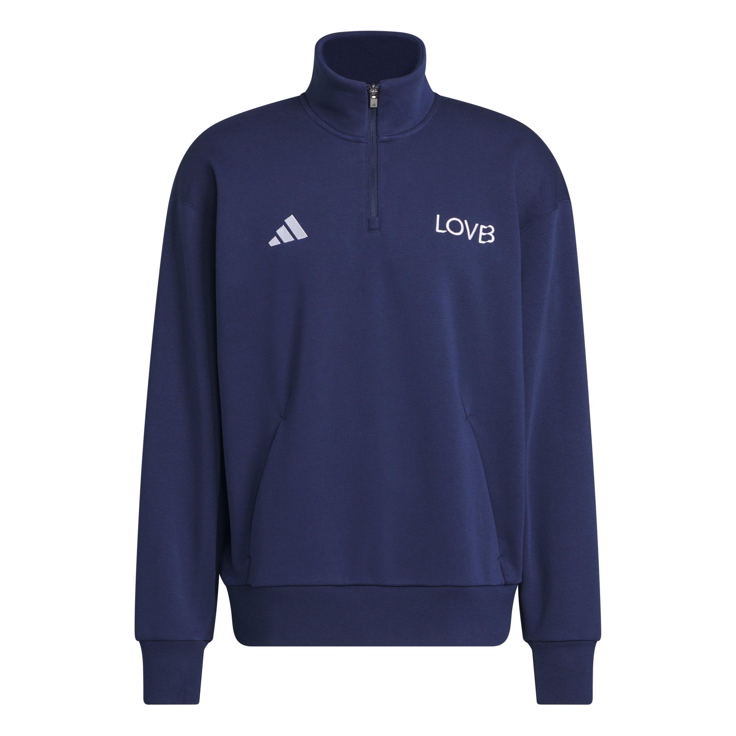 adidas Men's LOVB Fleece Graphics Quarter-Zip Sweatshirt -Navy - NAVY Thumbnail View 6