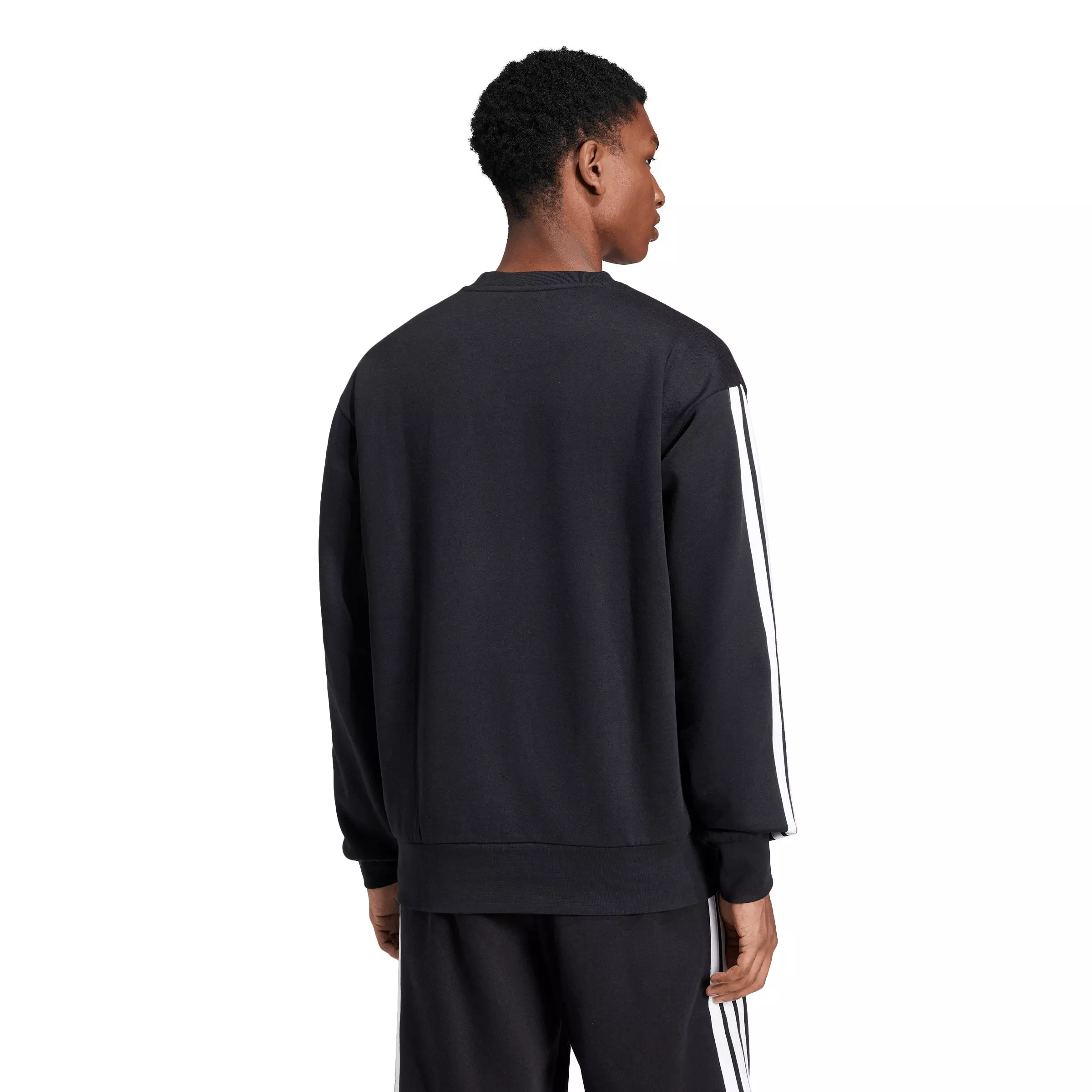 adidas Men's Essentials 3-Stripes Fleece Sweatshirt - Black/White - BLACK/WHITE