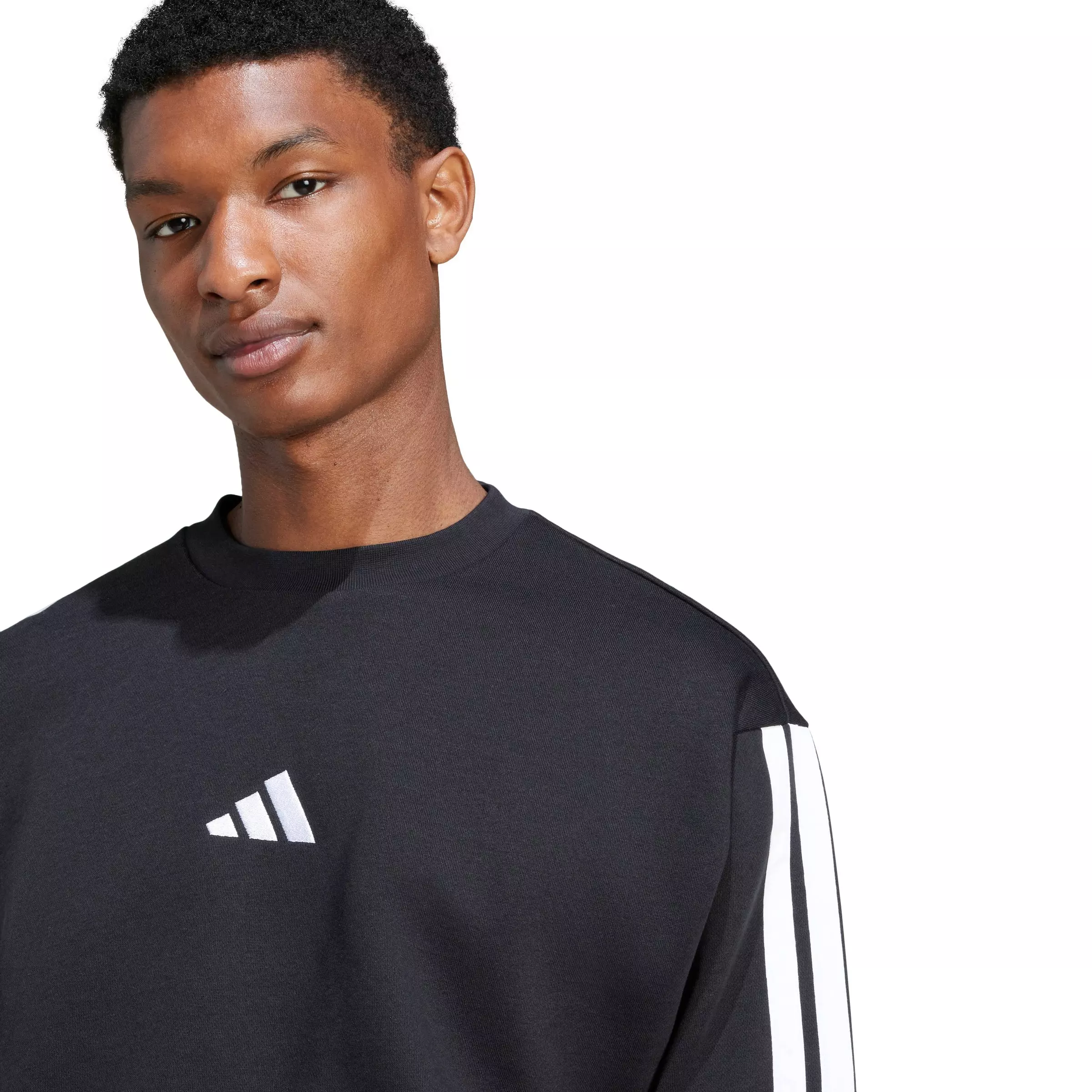 adidas Men's Essentials 3-Stripes Fleece Sweatshirt - Black/White - BLACK/WHITE