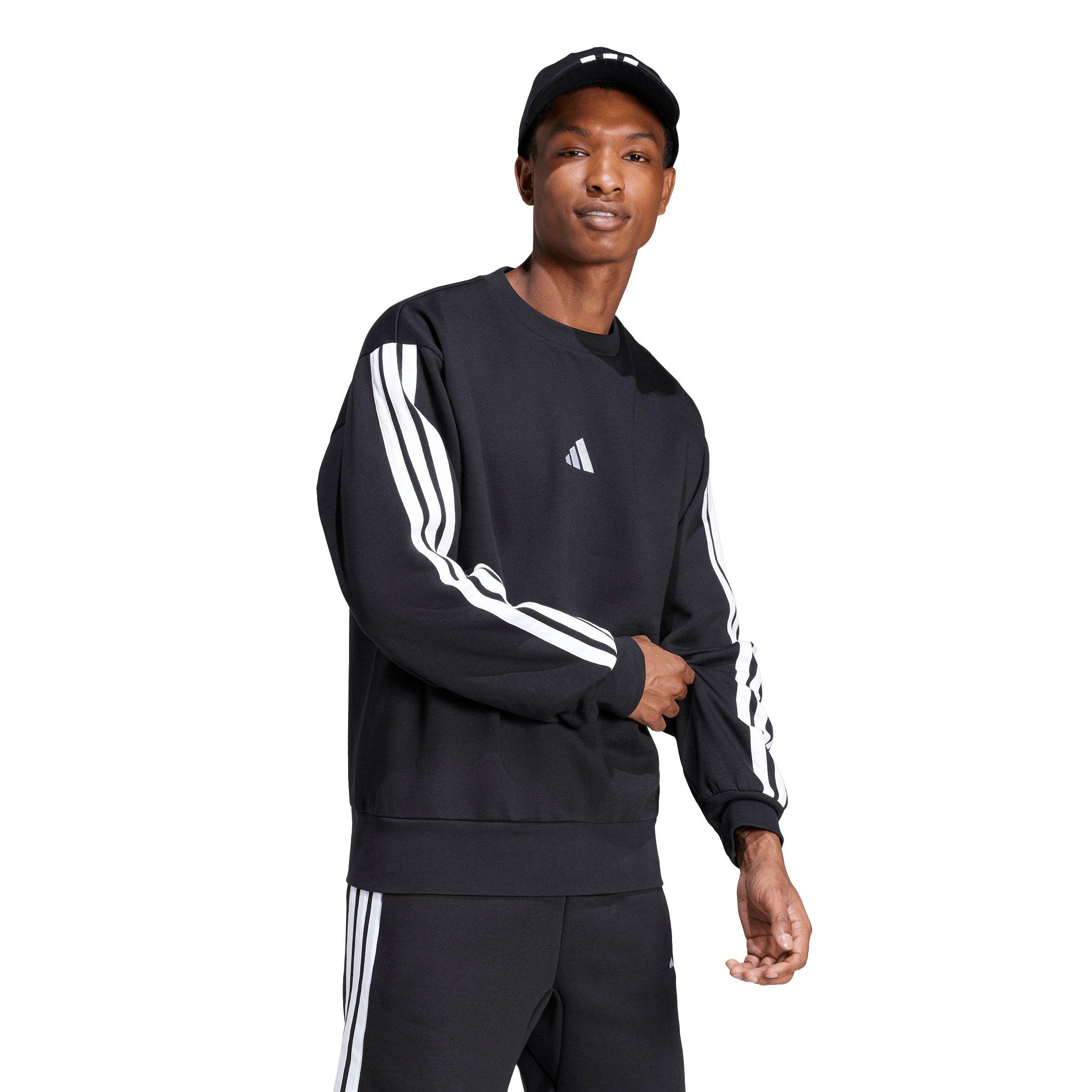 adidas Men's Essentials 3-Stripes Fleece Sweatshirt - Black/White - BLACK/WHITE Thumbnail View 5