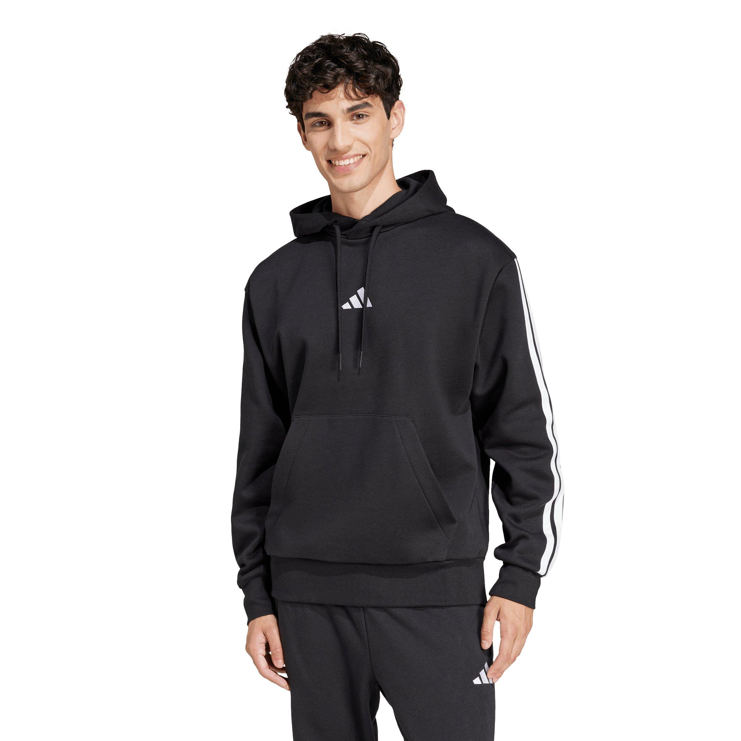 adidas Men's Essentials 3-Stripes Fleece Hoodie - Black/White - BLACK/WHITE Thumbnail View 1