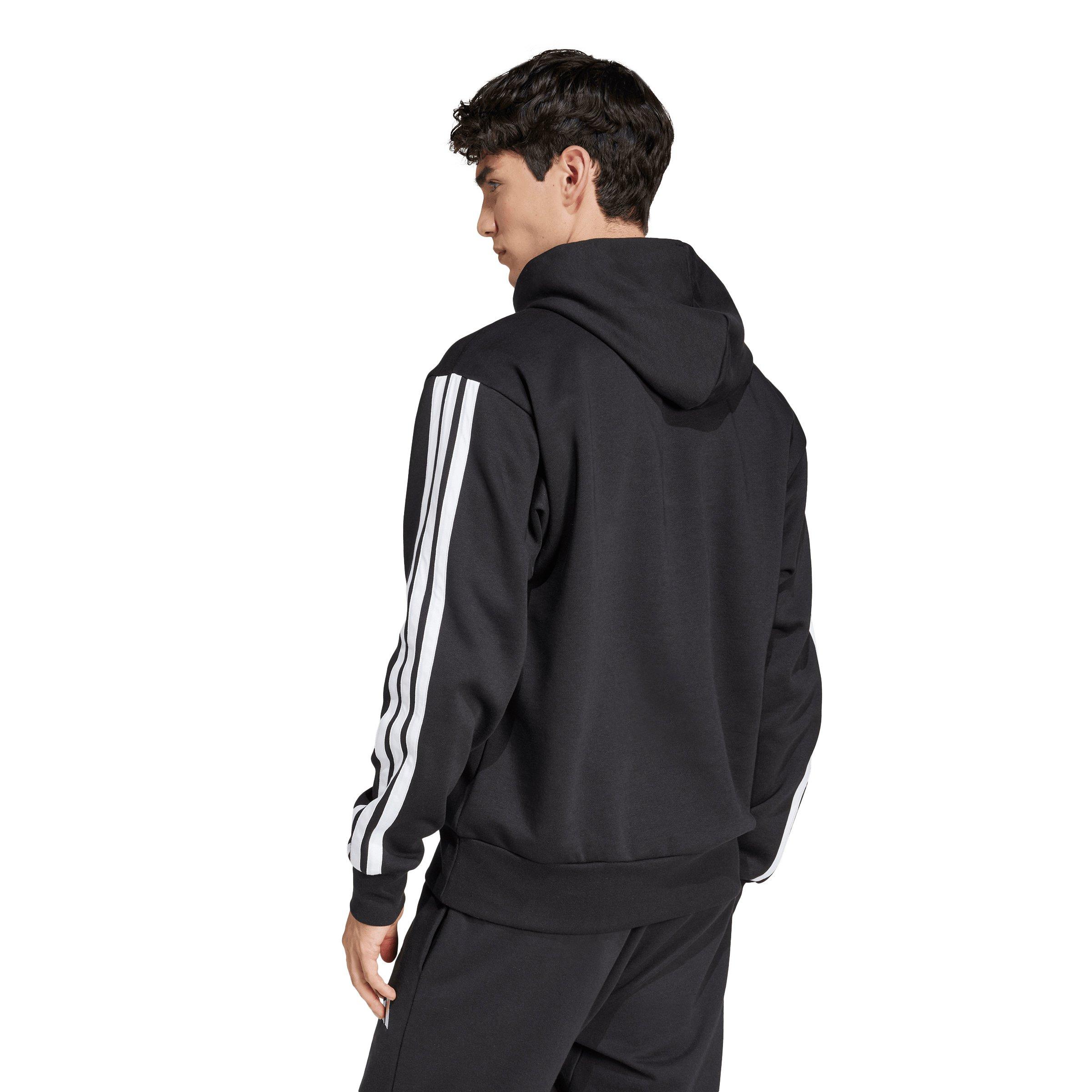 adidas Men's Essentials 3-Stripes Fleece Hoodie - Black/White - BLACK/WHITE Thumbnail View 2