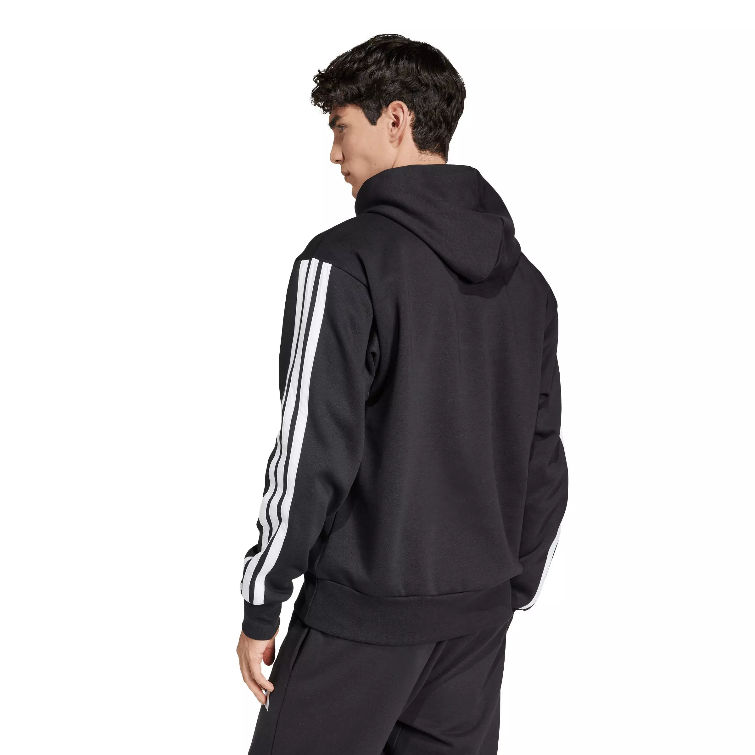 adidas Men's Essentials 3-Stripes Fleece Hoodie - Black/White - BLACK/WHITE
