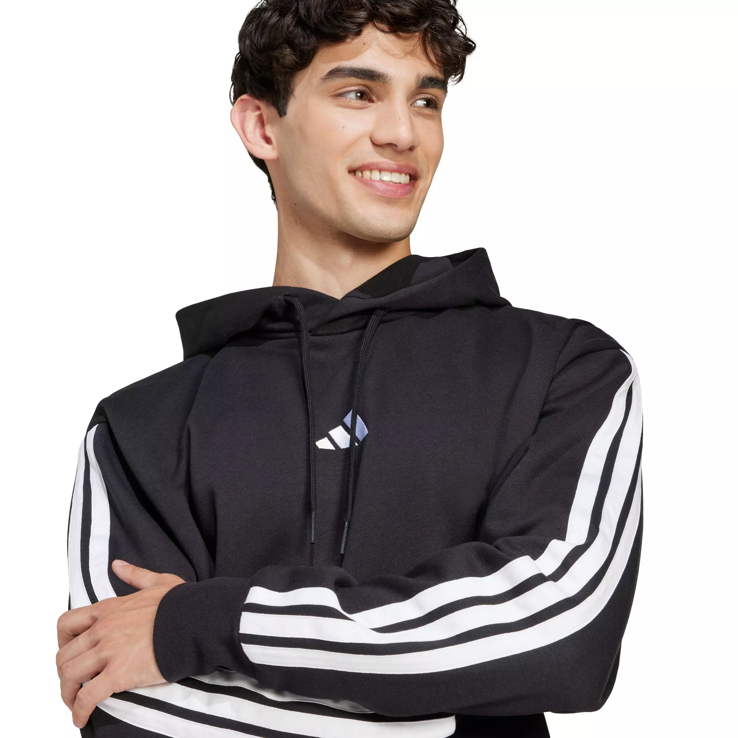 adidas Men's Essentials 3-Stripes Fleece Hoodie - Black/White - BLACK/WHITE