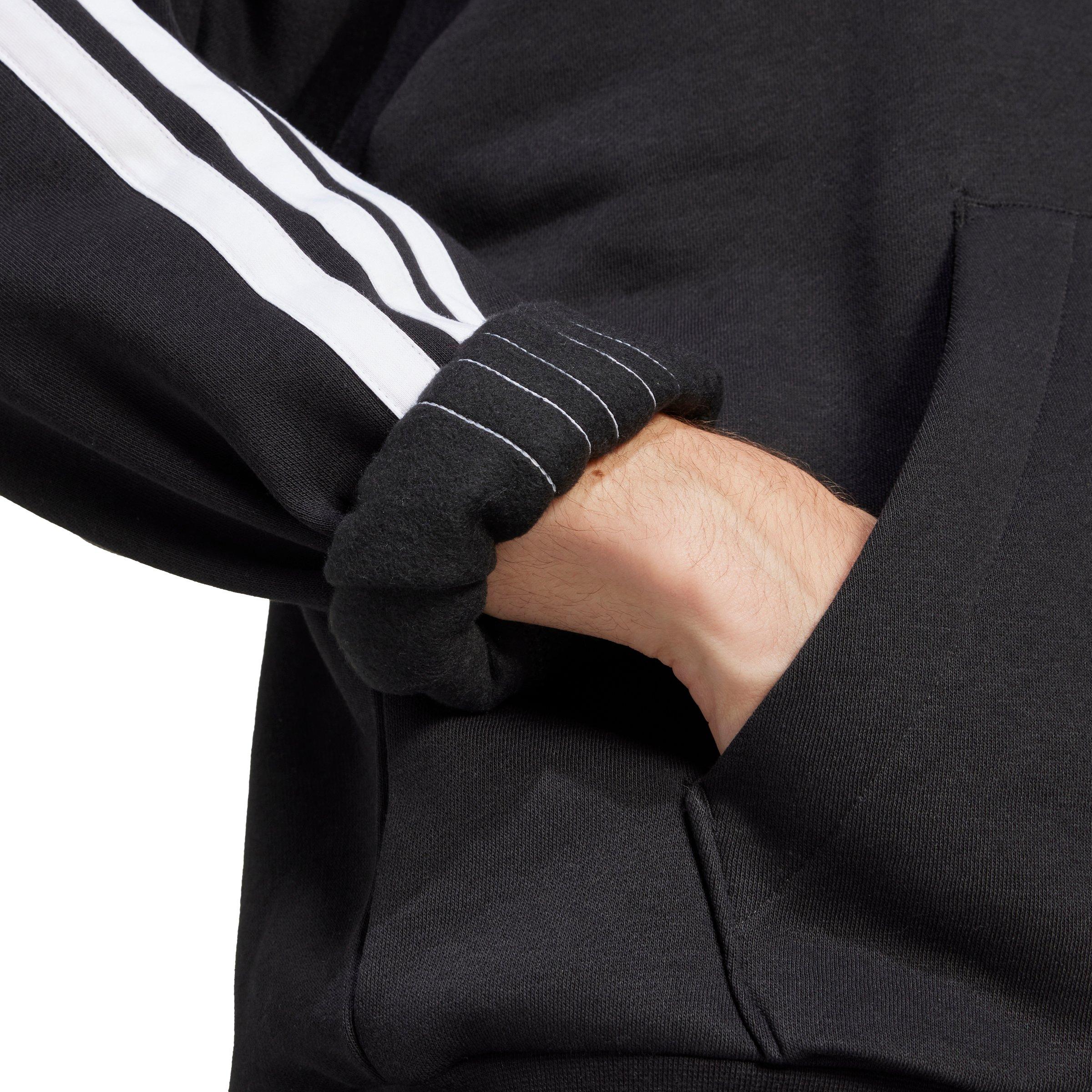 adidas Men's Essentials 3-Stripes Fleece Hoodie - Black/White - BLACK/WHITE Thumbnail View 4