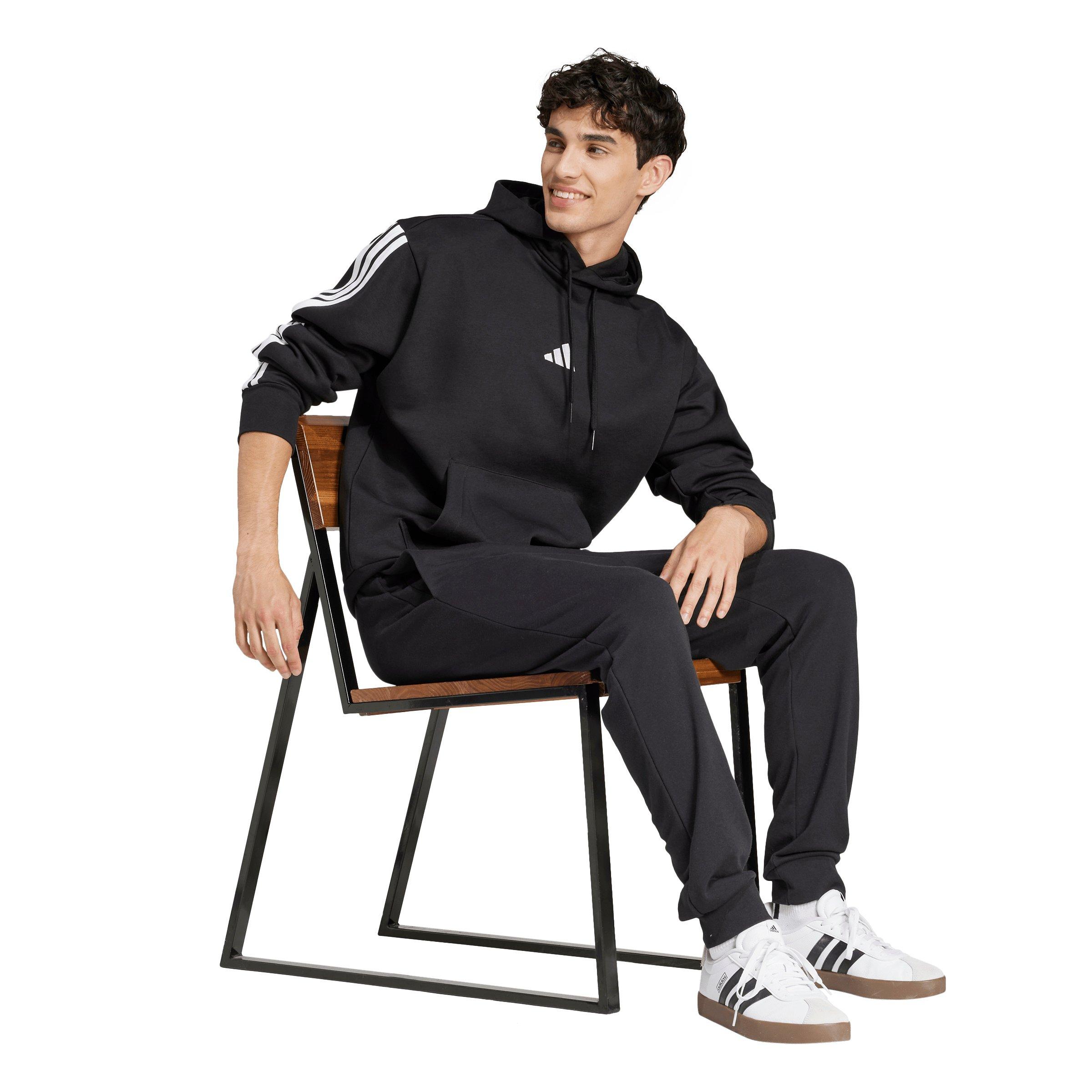 adidas Men's Essentials 3-Stripes Fleece Hoodie - Black/White - BLACK/WHITE Thumbnail View 5