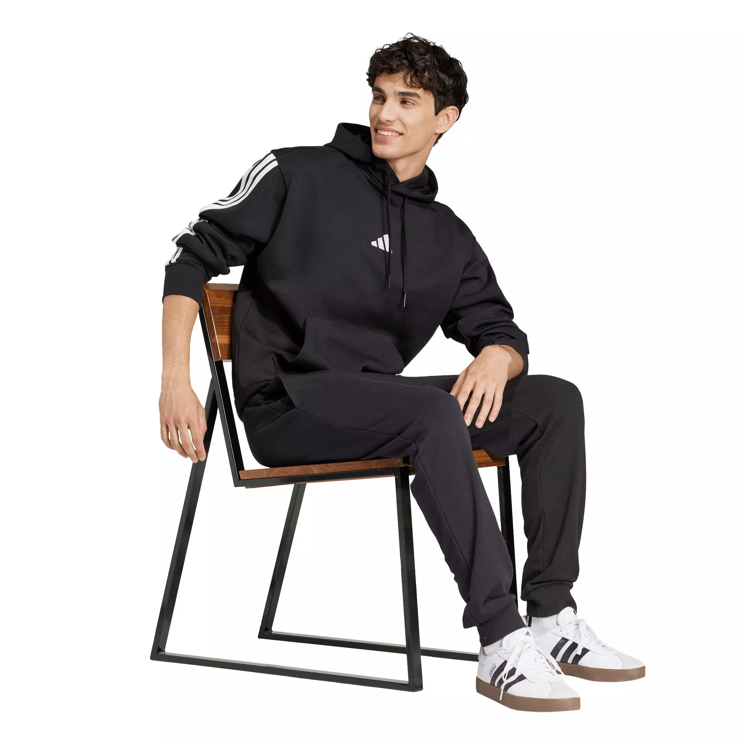 adidas Men's Essentials 3-Stripes Fleece Hoodie - Black/White - BLACK/WHITE