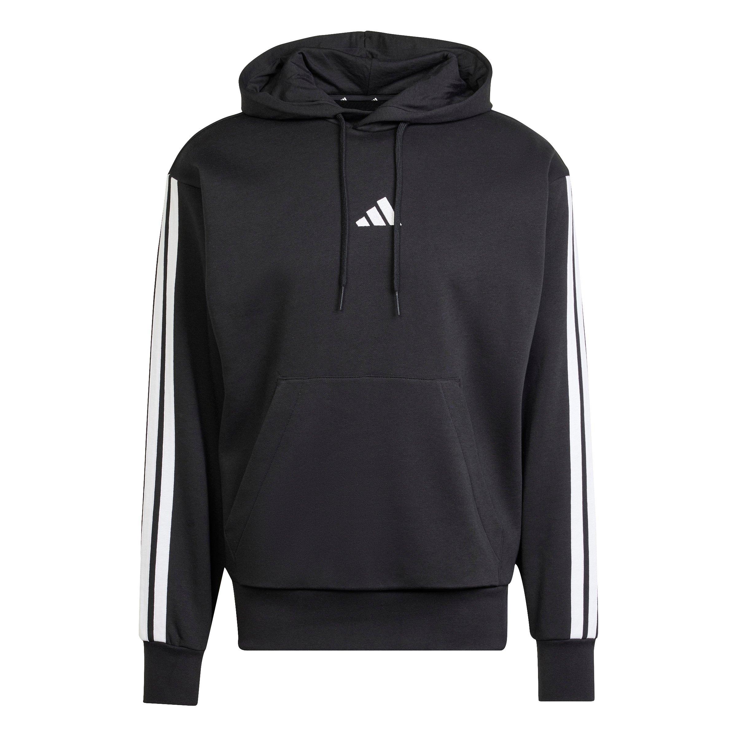 adidas Men's Essentials 3-Stripes Fleece Hoodie - Black/White - BLACK/WHITE Thumbnail View 6