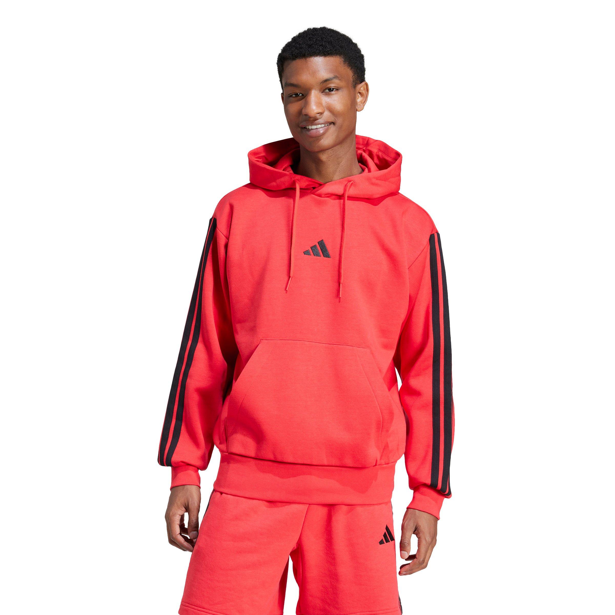 adidas Men's Essentials 3-Stripes Fleece Hoodie - Red/Black - RED/BLACK Thumbnail View 1