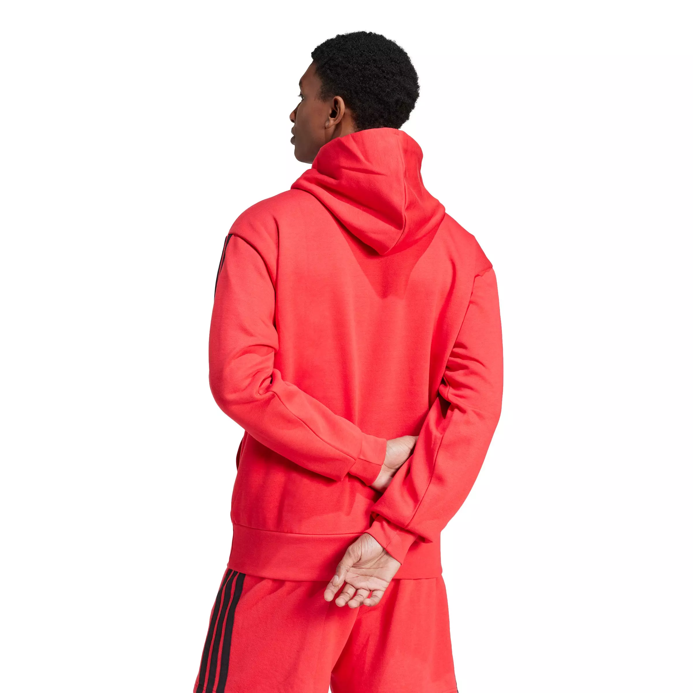 adidas Men's Essentials 3-Stripes Fleece Hoodie - Red/Black - RED/BLACK