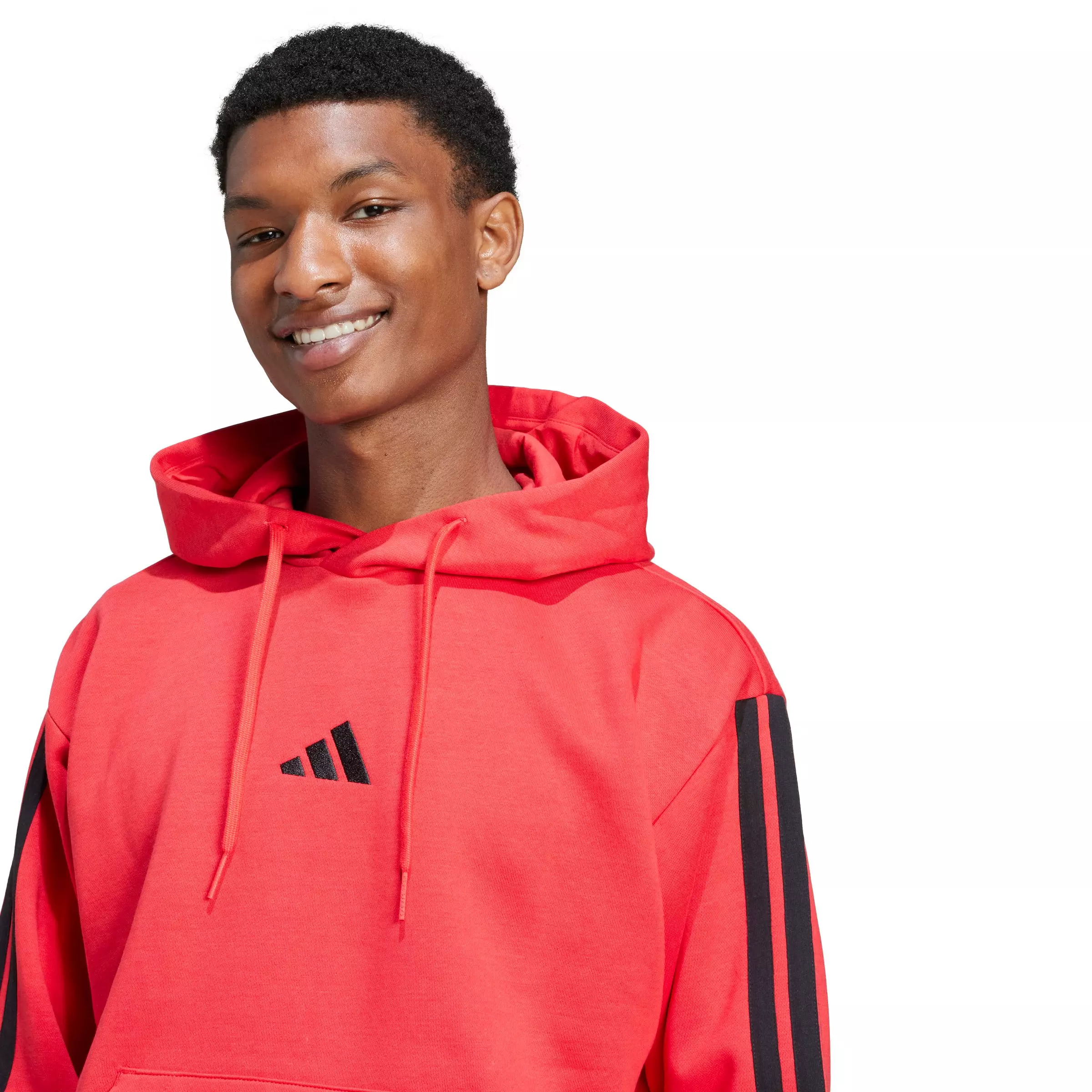 adidas Men's Essentials 3-Stripes Fleece Hoodie - Red/Black - RED/BLACK