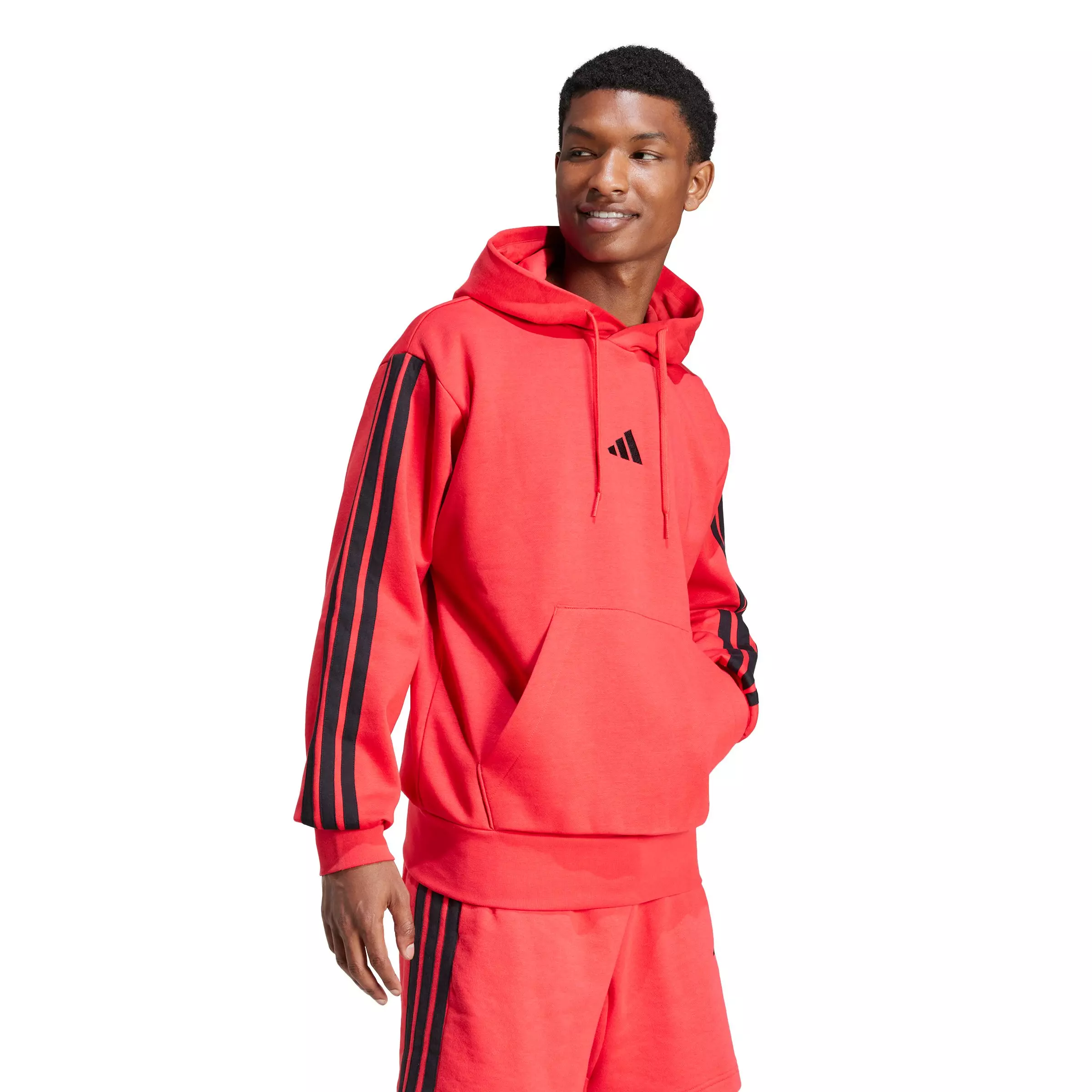 adidas Men's Essentials 3-Stripes Fleece Hoodie - Red/Black - RED/BLACK