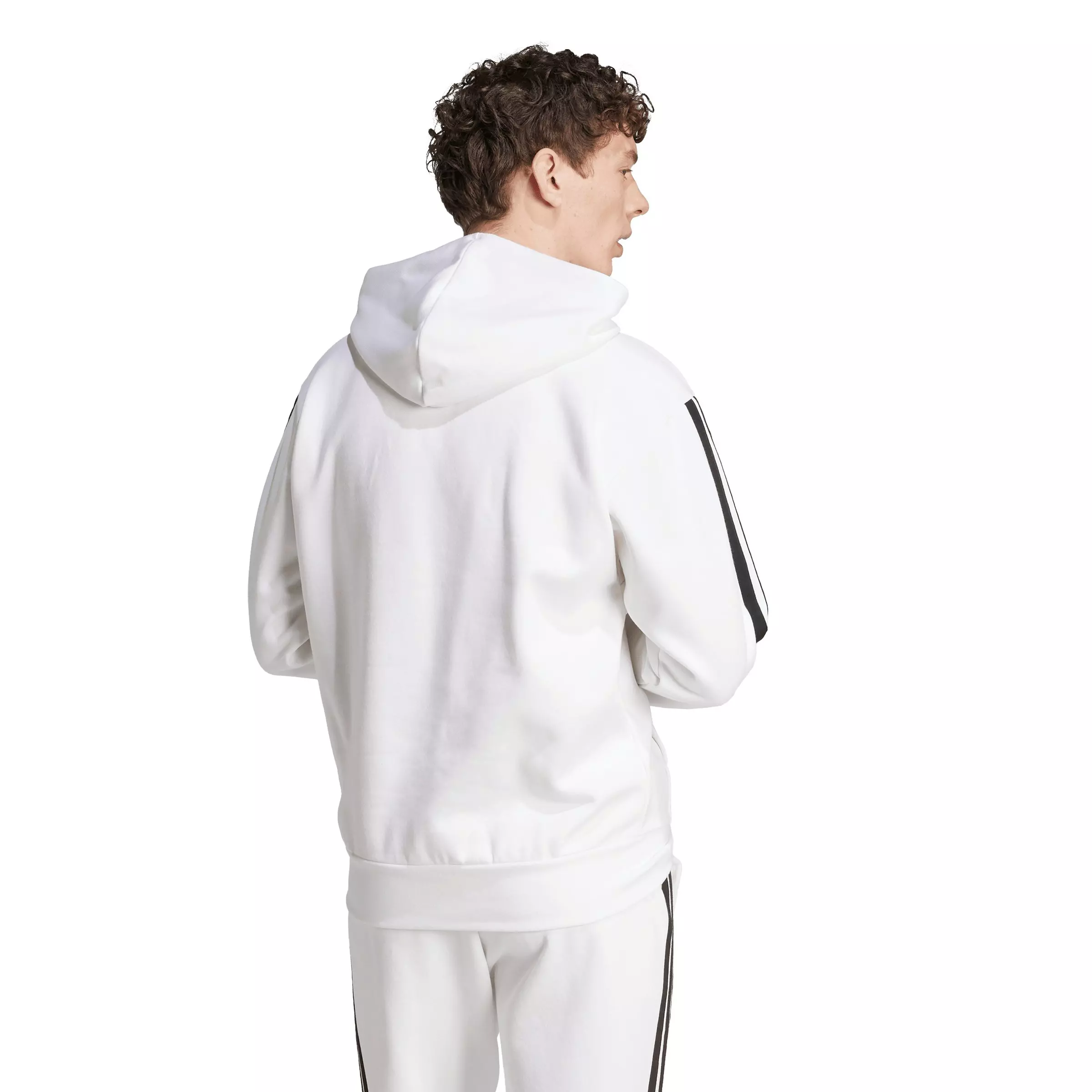 adidas Men's Essentials 3-Stripes Fleece Hoodie - White/Black - WHITE/BLACK