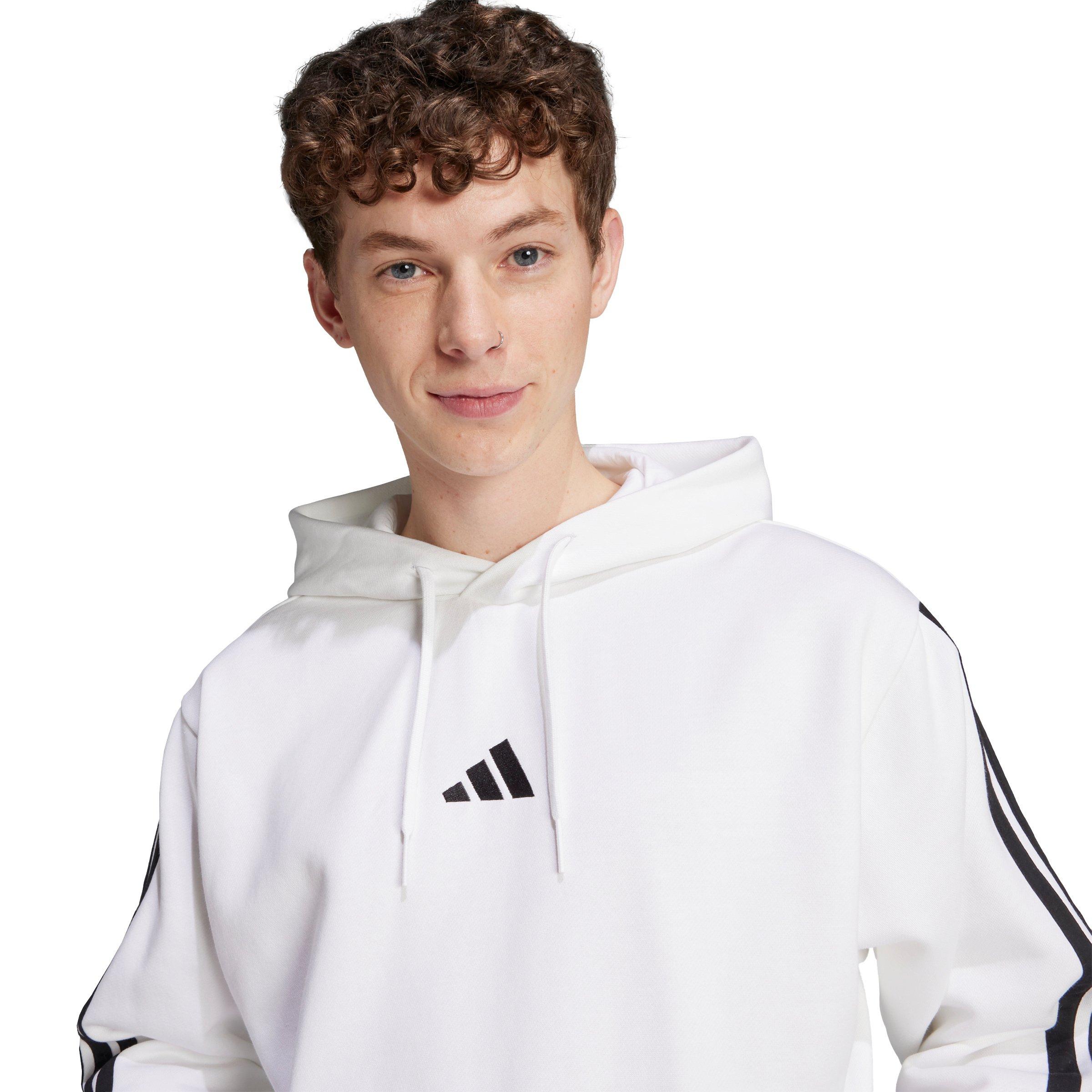 adidas Men's Essentials 3-Stripes Fleece Hoodie - White/Black - WHITE/BLACK Thumbnail View 3
