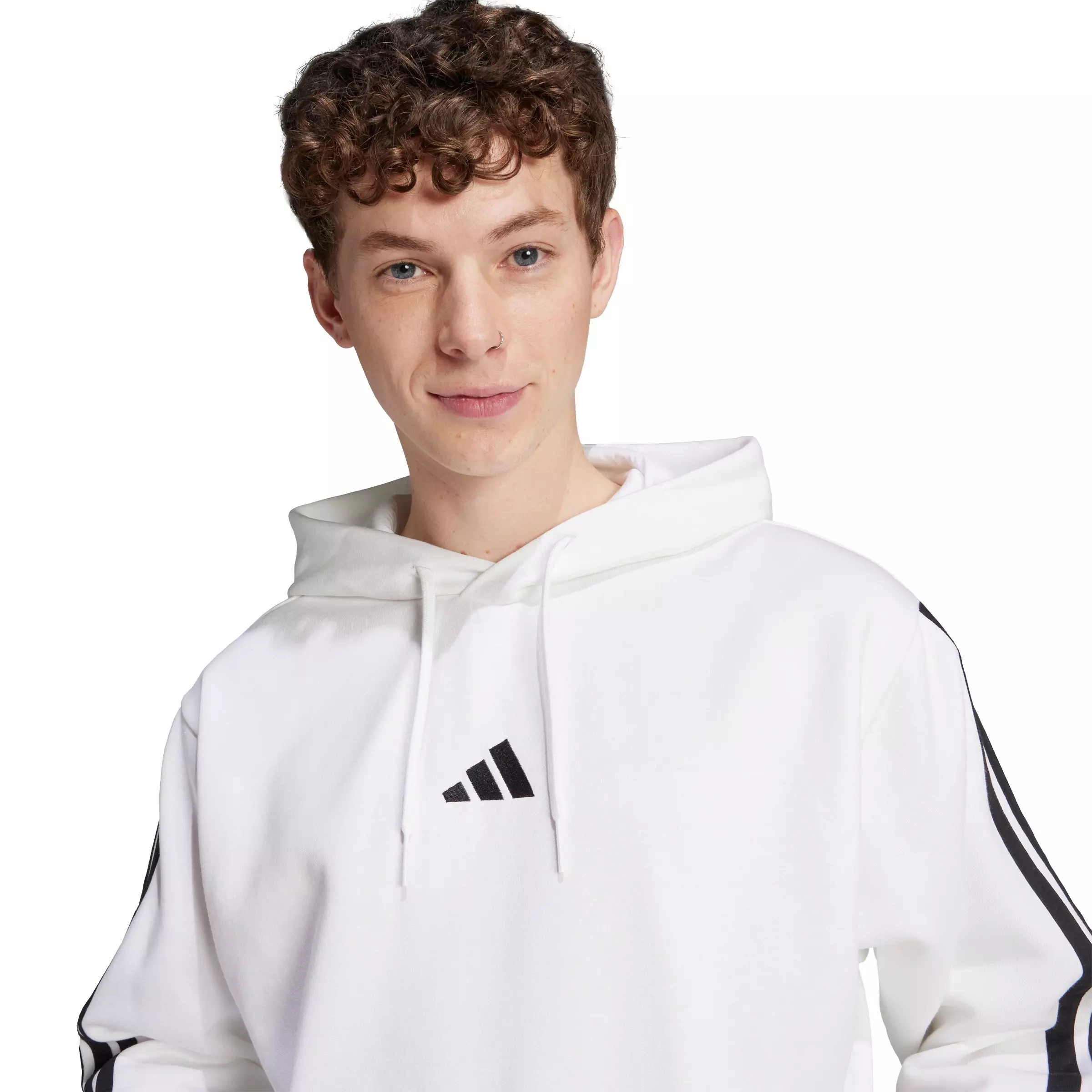 adidas Men's Essentials 3-Stripes Fleece Hoodie - White/Black - WHITE/BLACK