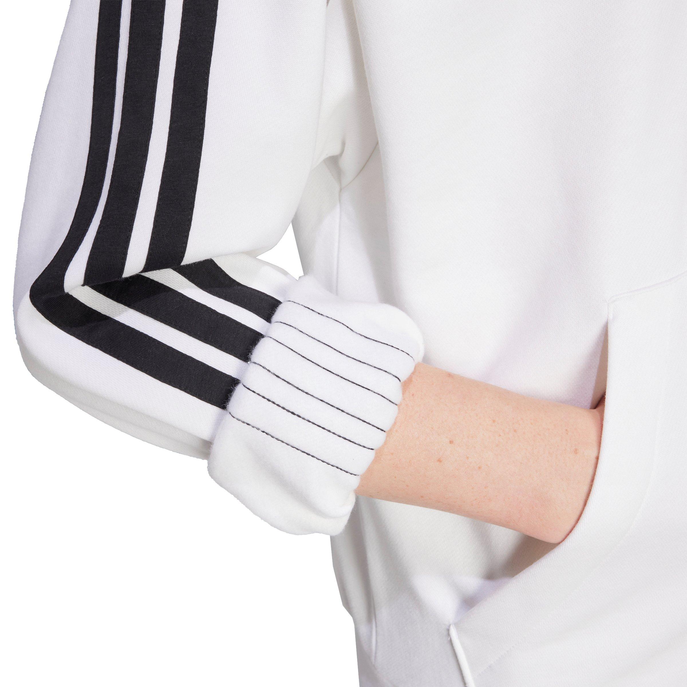 adidas Men's Essentials 3-Stripes Fleece Hoodie - White/Black - WHITE/BLACK Thumbnail View 4