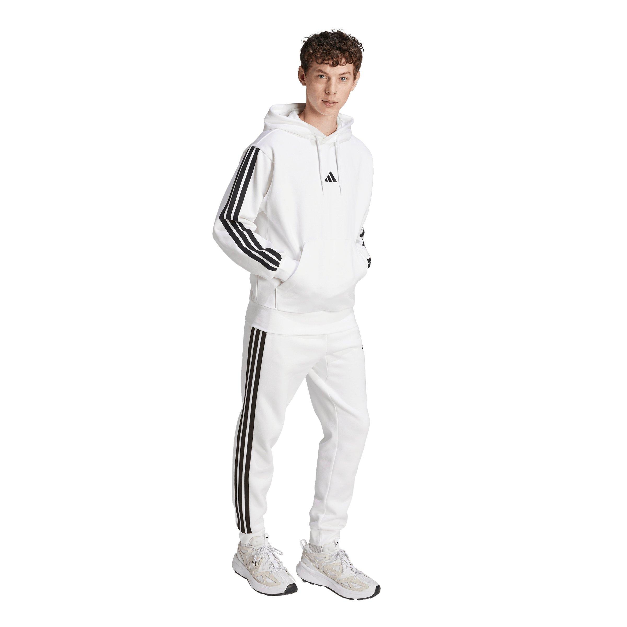 adidas Men's Essentials 3-Stripes Fleece Hoodie - White/Black - WHITE/BLACK Thumbnail View 5