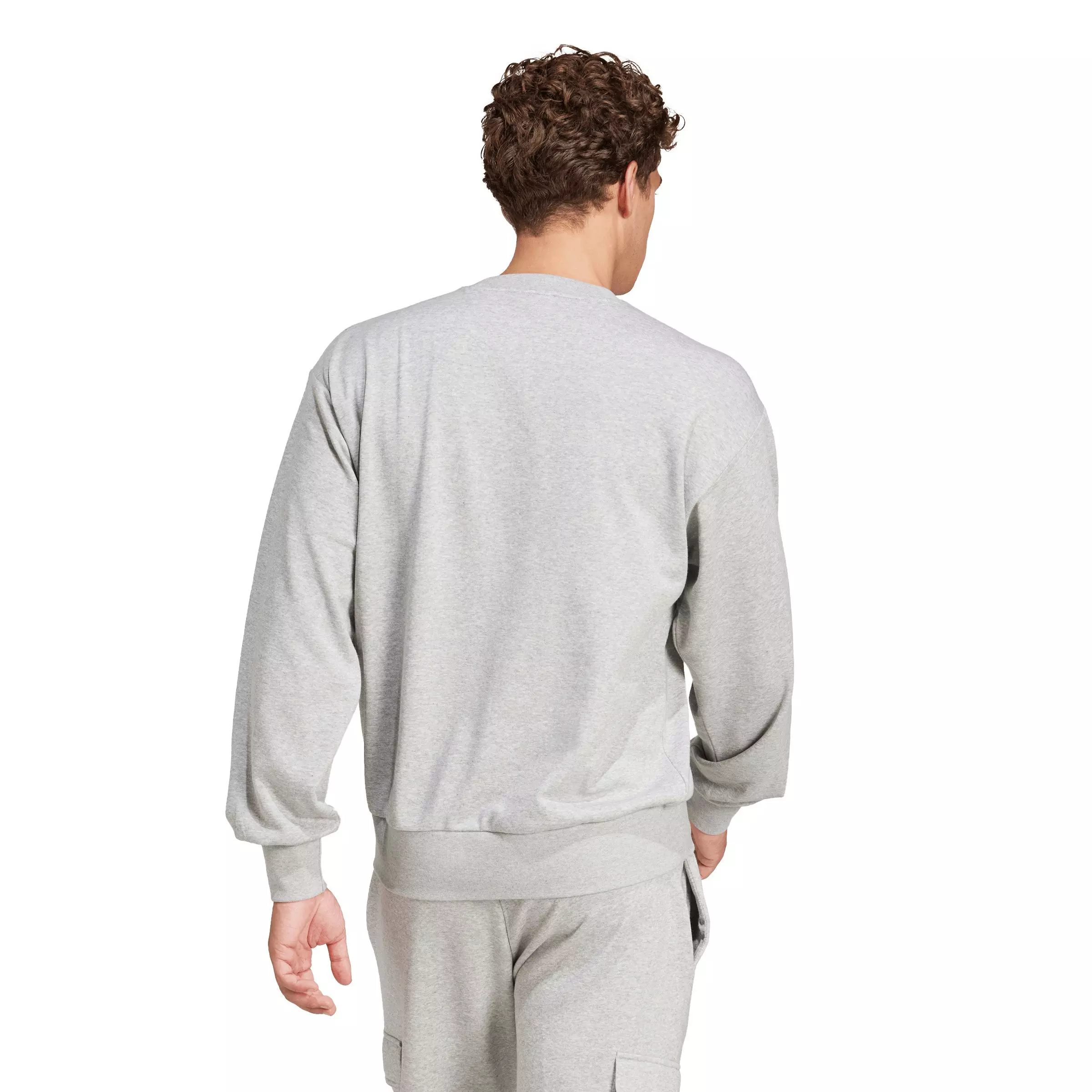 adidas Men's Essentials Feelcozy French Terry Sweatshirt - Grey/Black - GREY/BLACK